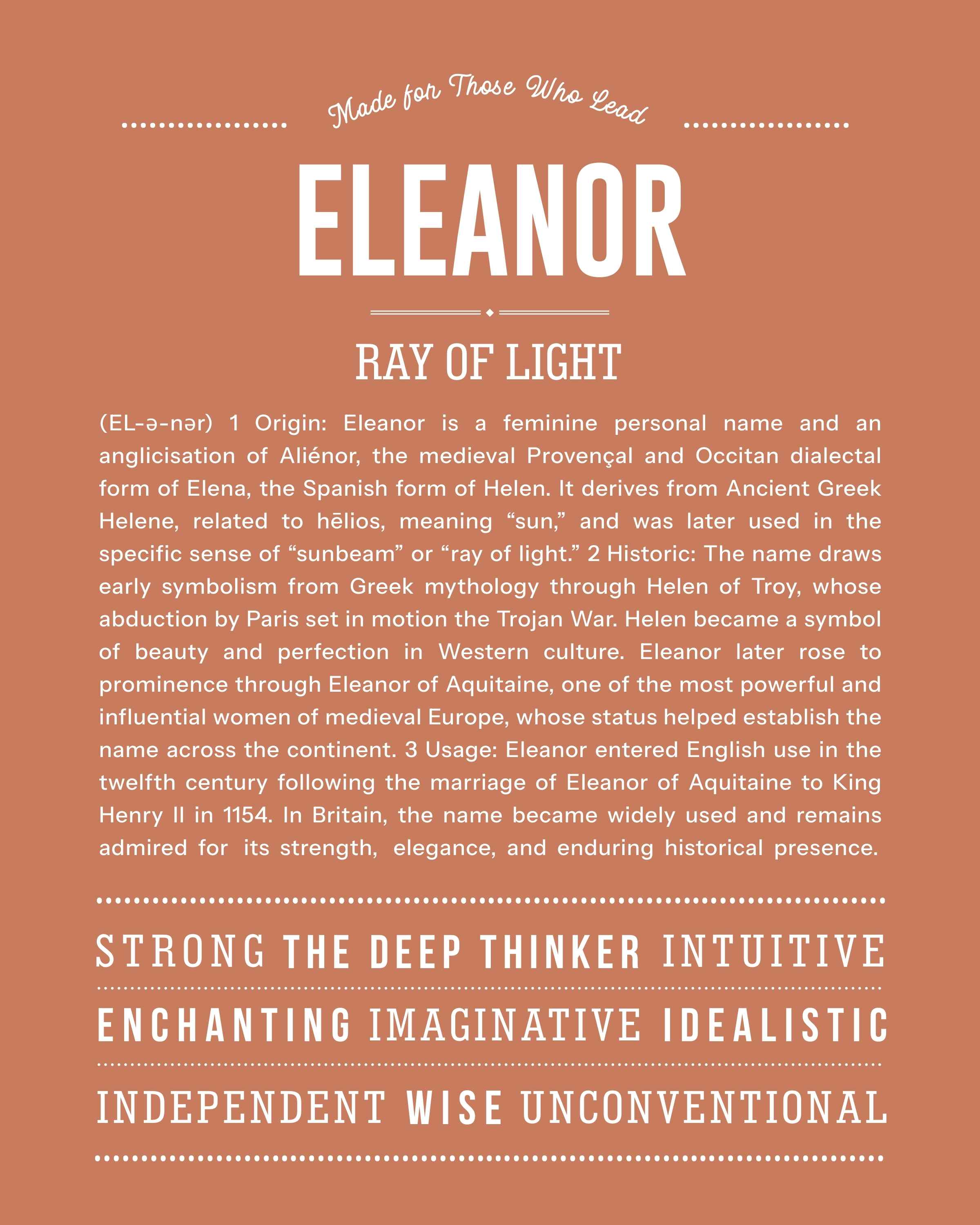 Eleanor | Personalised Name Meaning Print – Custom Name Art Gift