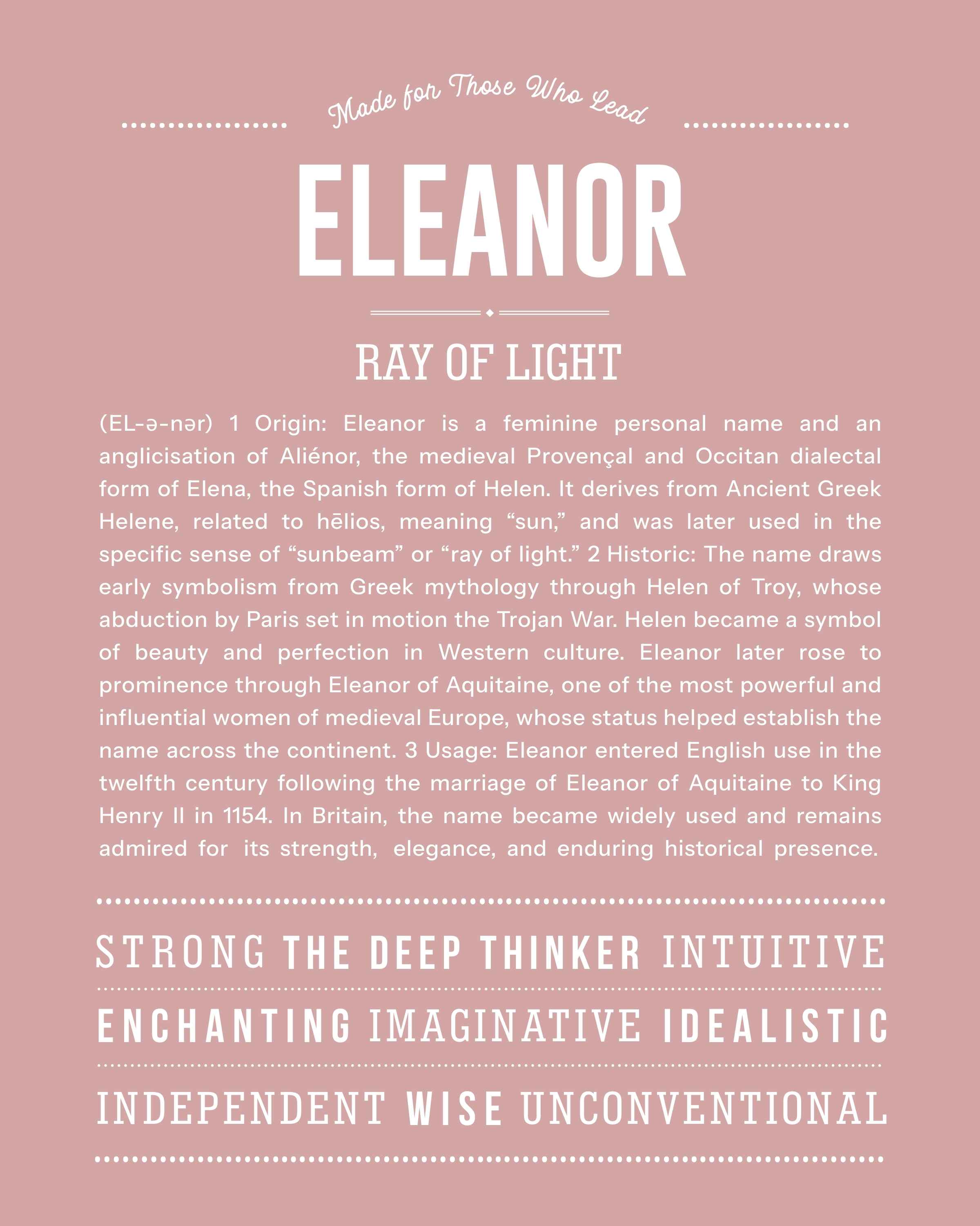 Eleanor | Personalised Name Meaning Print – Custom Name Art Gift
