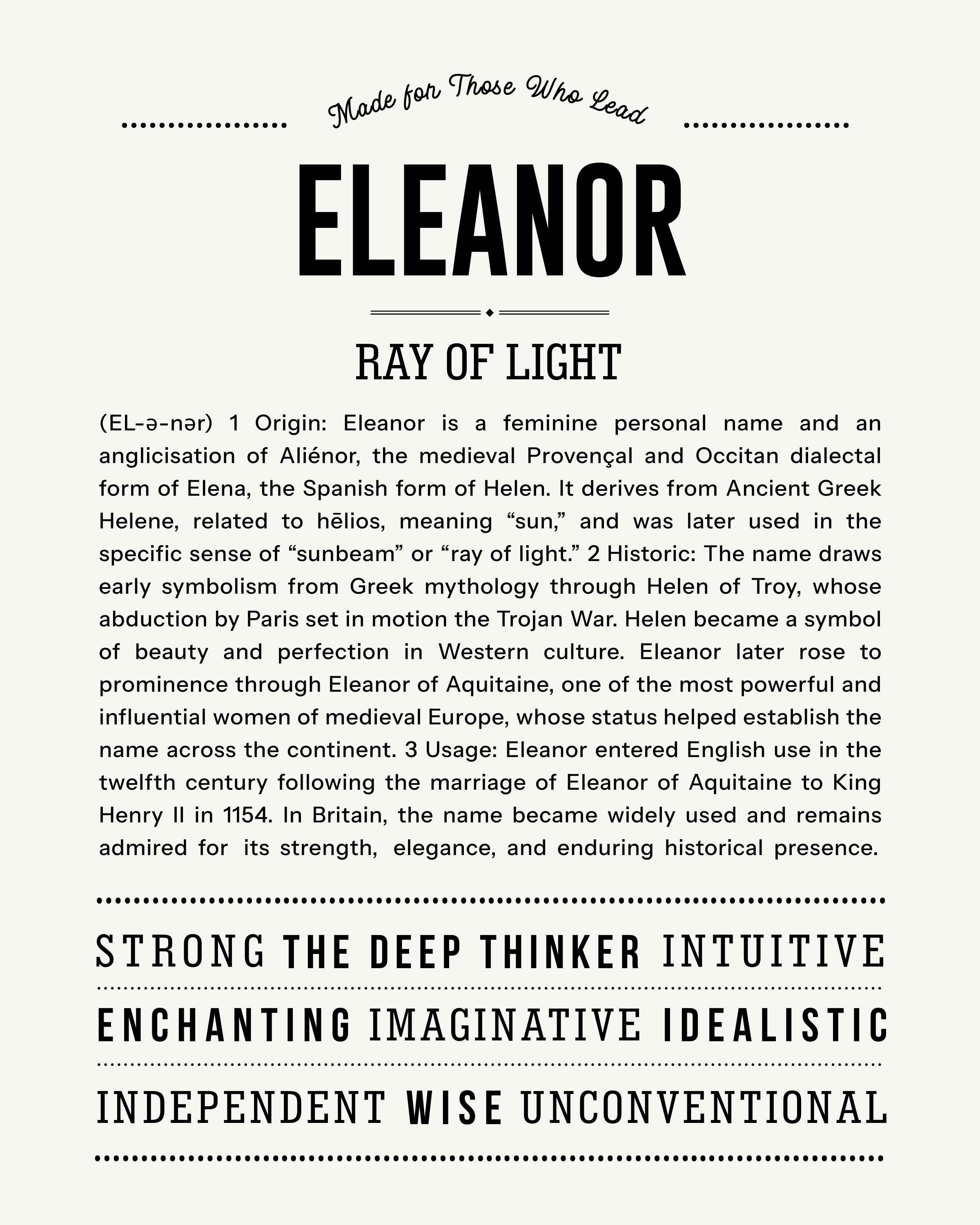 Eleanor | Personalised Name Meaning Print – Custom Name Art Gift