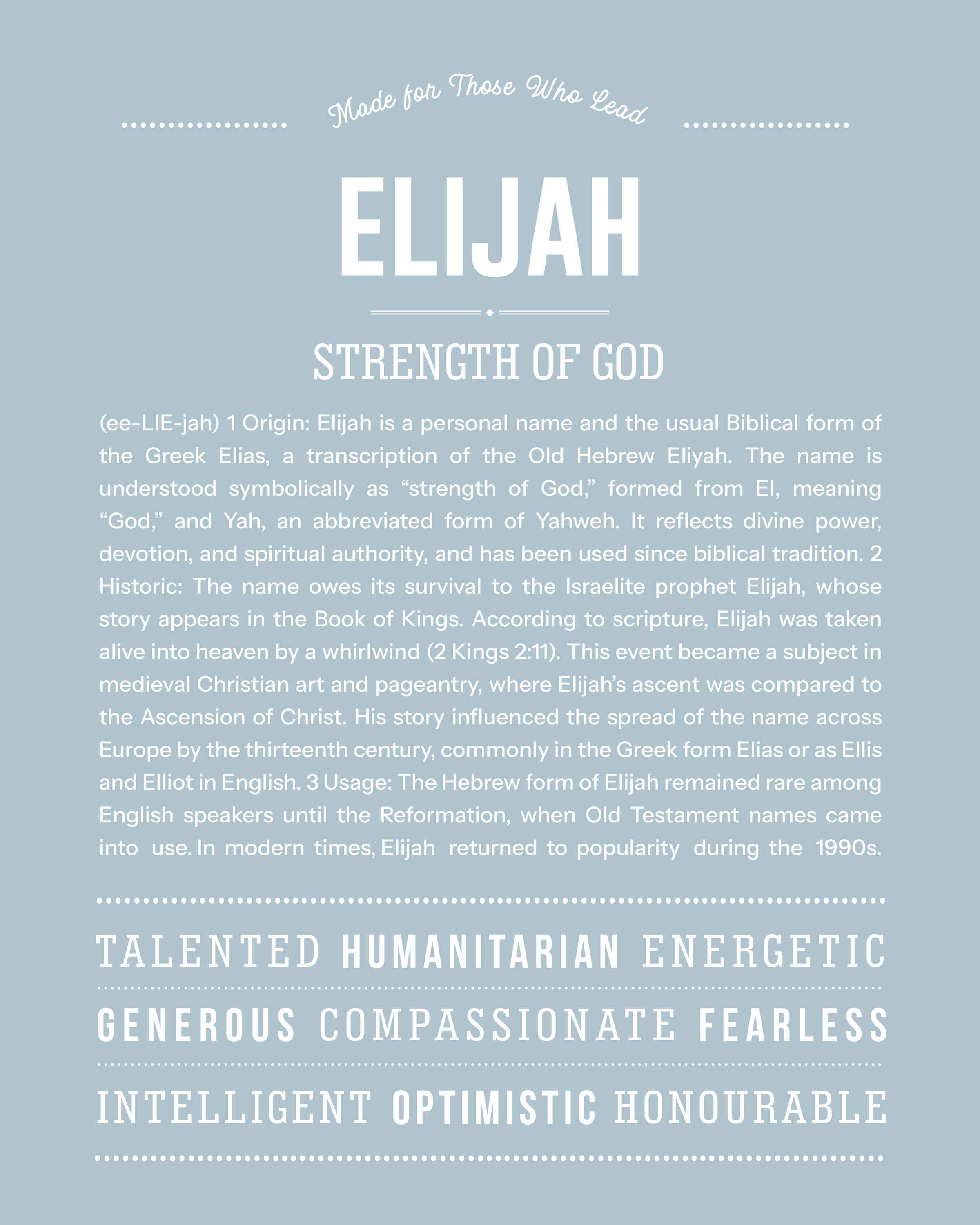 Elijah | Personalised Name Meaning Print – Custom Name Art Gift