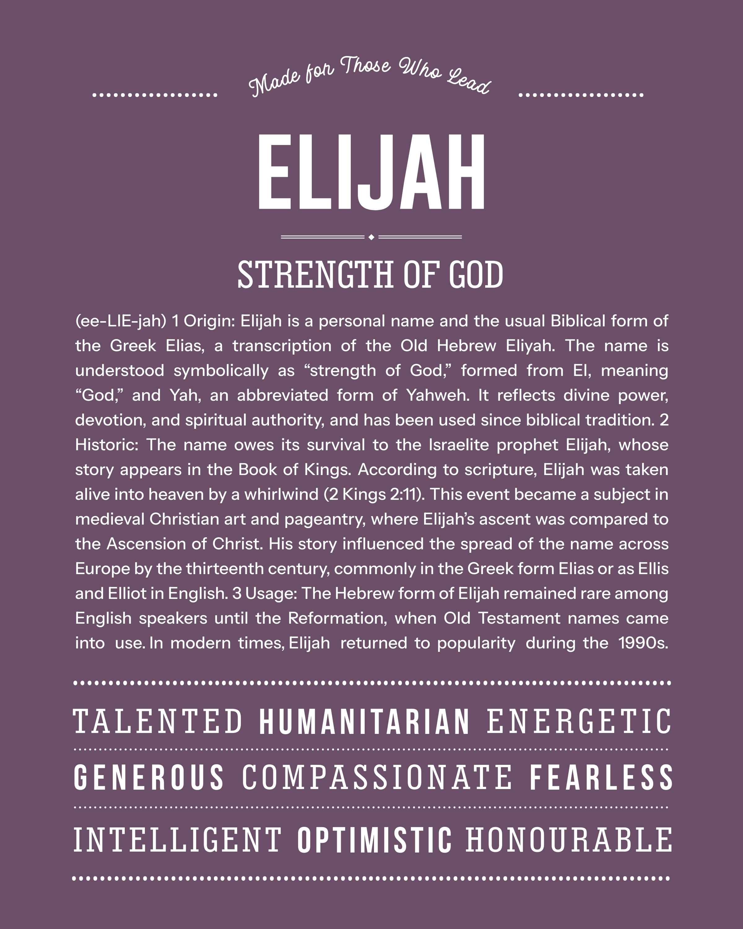 Elijah | Personalised Name Meaning Print – Custom Name Art Gift