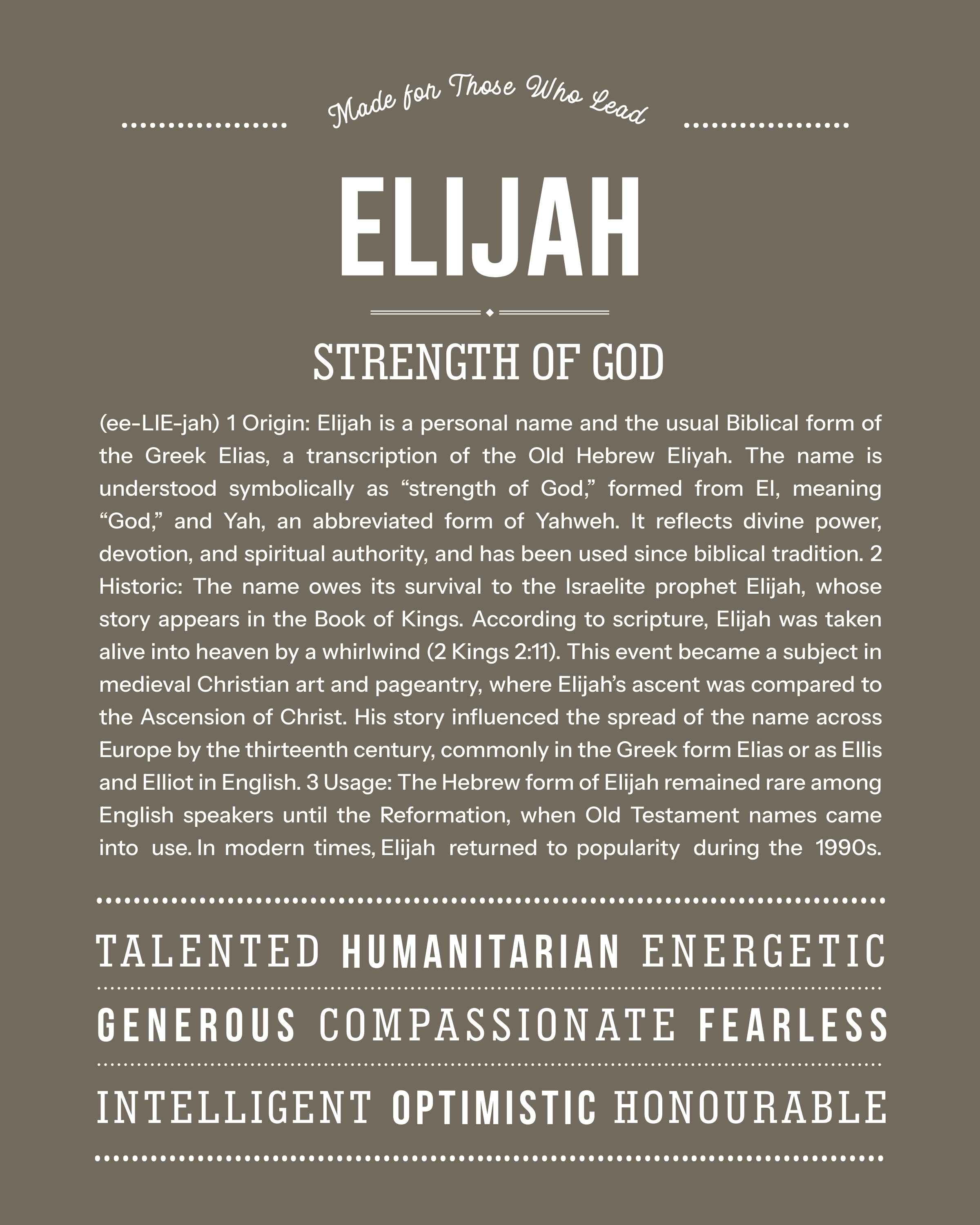Elijah | Personalised Name Meaning Print – Custom Name Art Gift