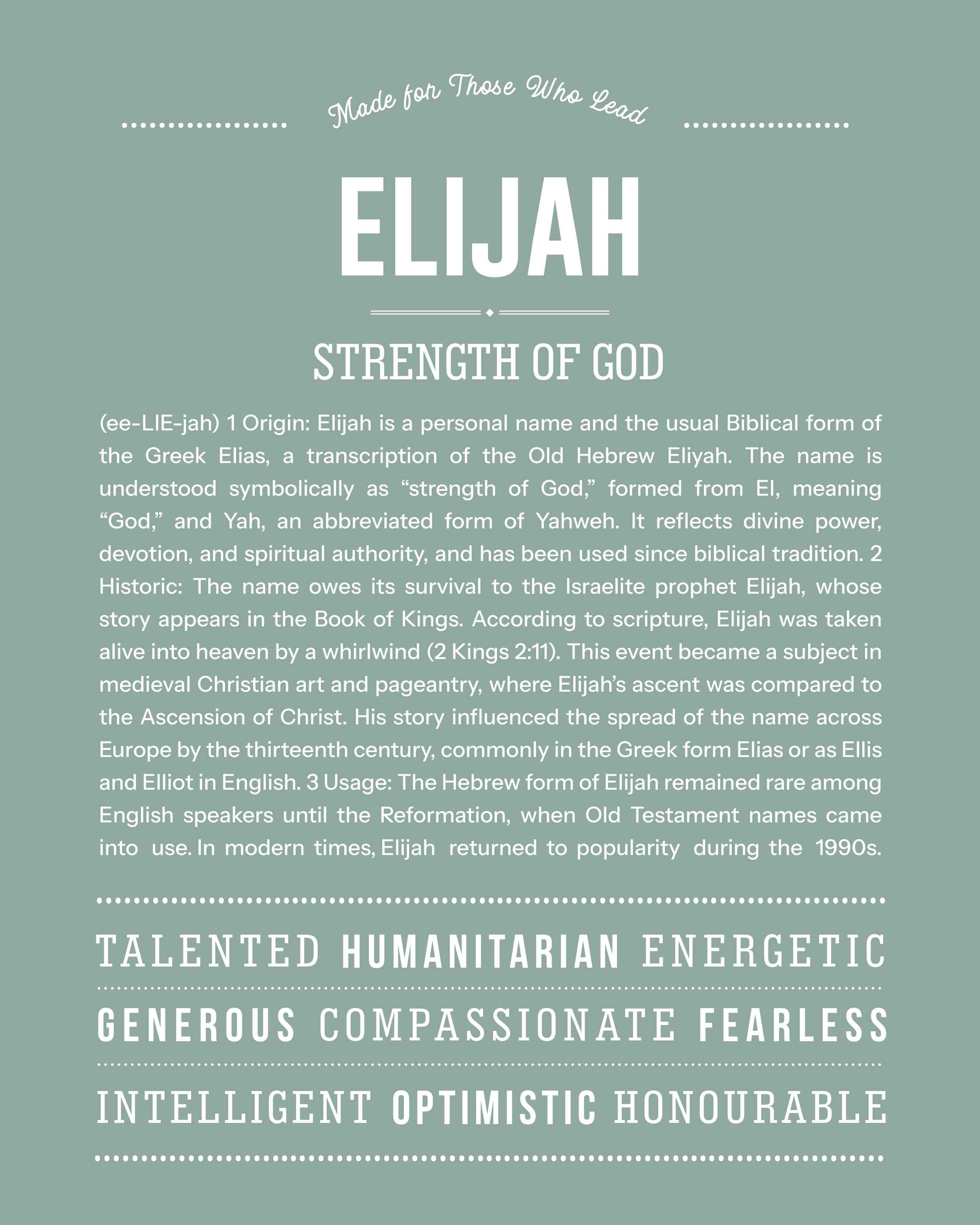 Elijah | Personalised Name Meaning Print – Custom Name Art Gift