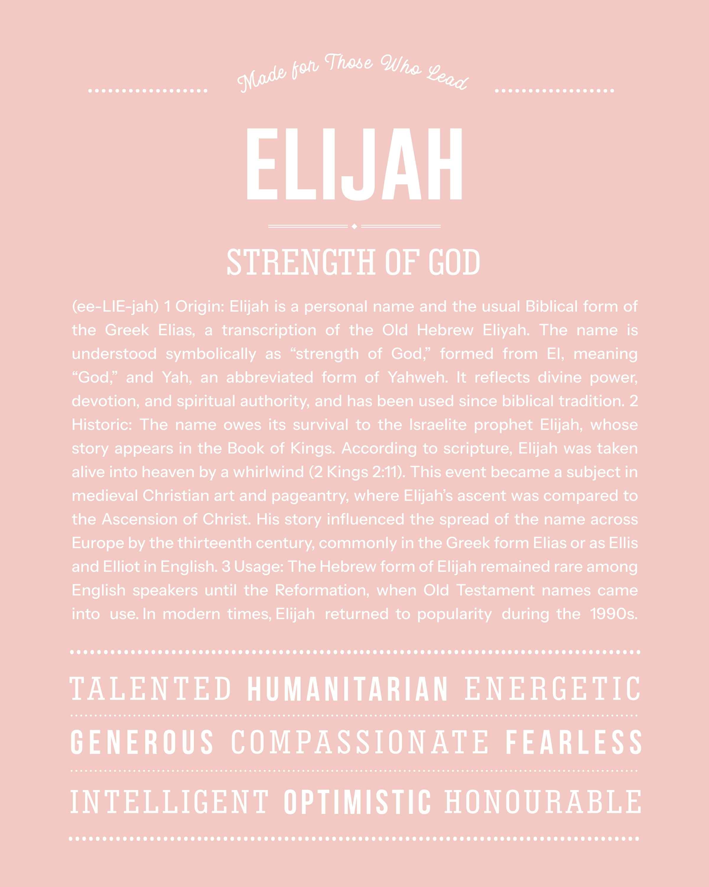 Elijah | Personalised Name Meaning Print – Custom Name Art Gift
