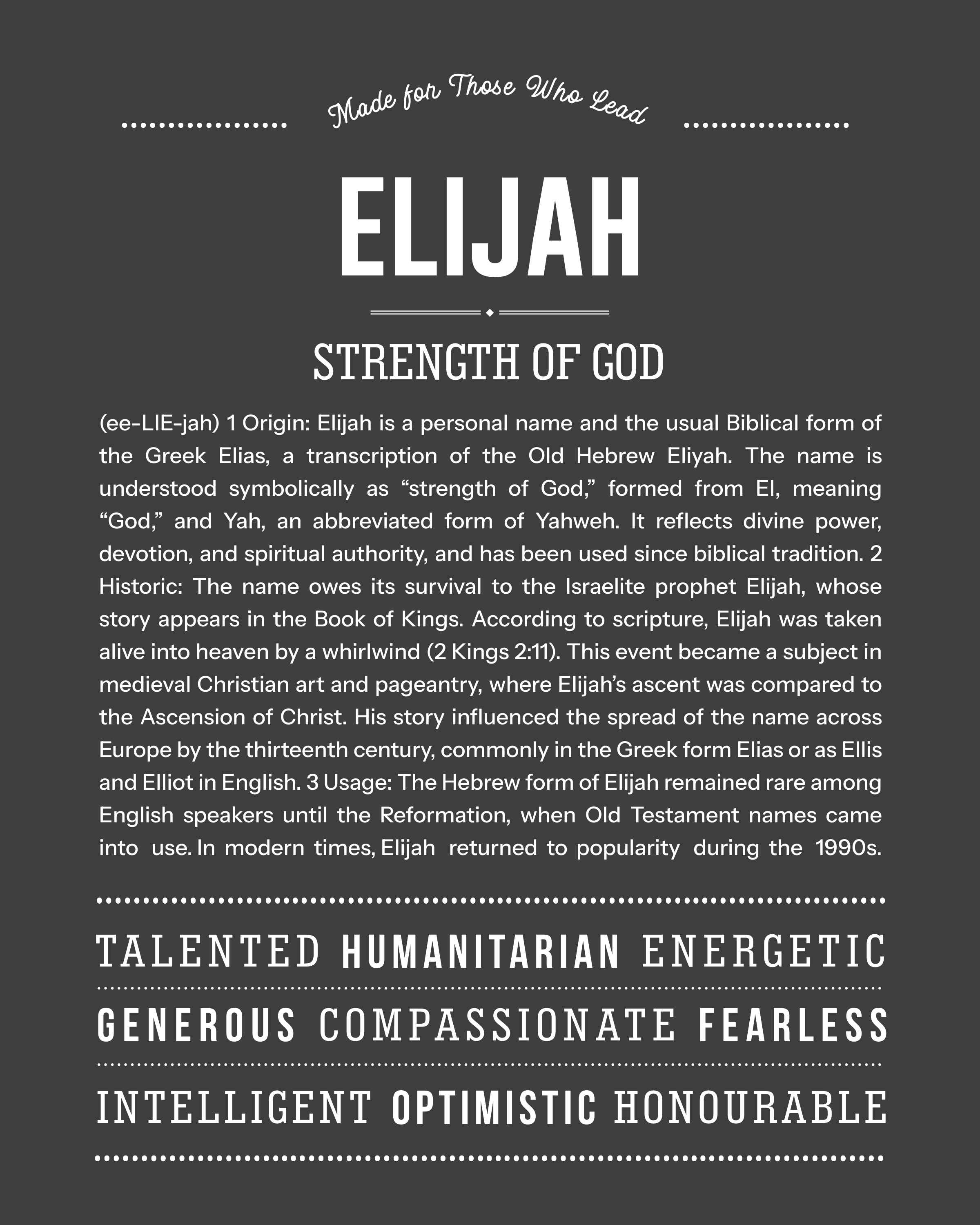 Elijah | Personalised Name Meaning Print – Custom Name Art Gift