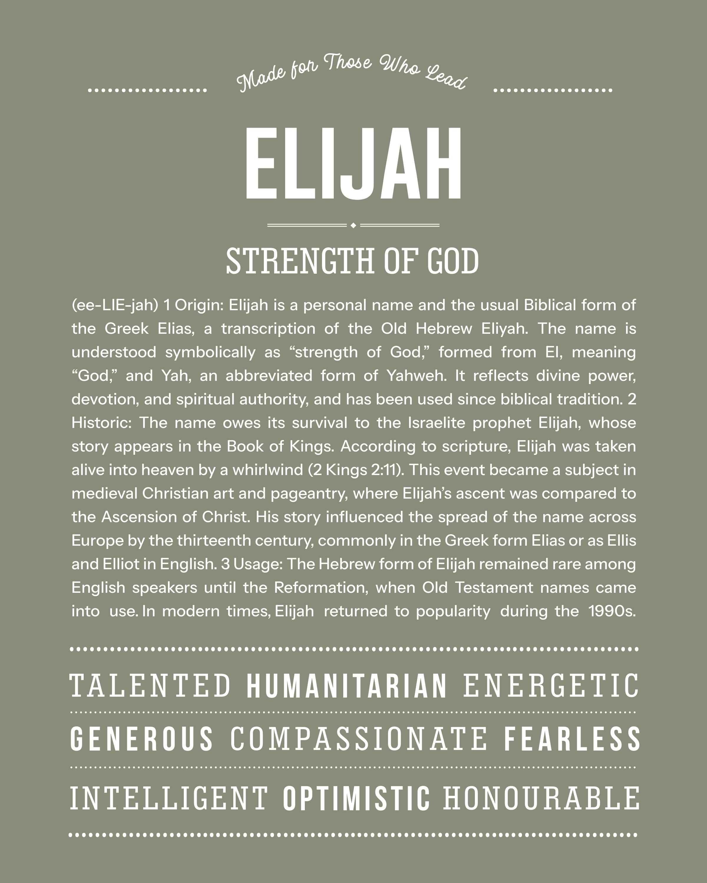 Elijah | Personalised Name Meaning Print – Custom Name Art Gift