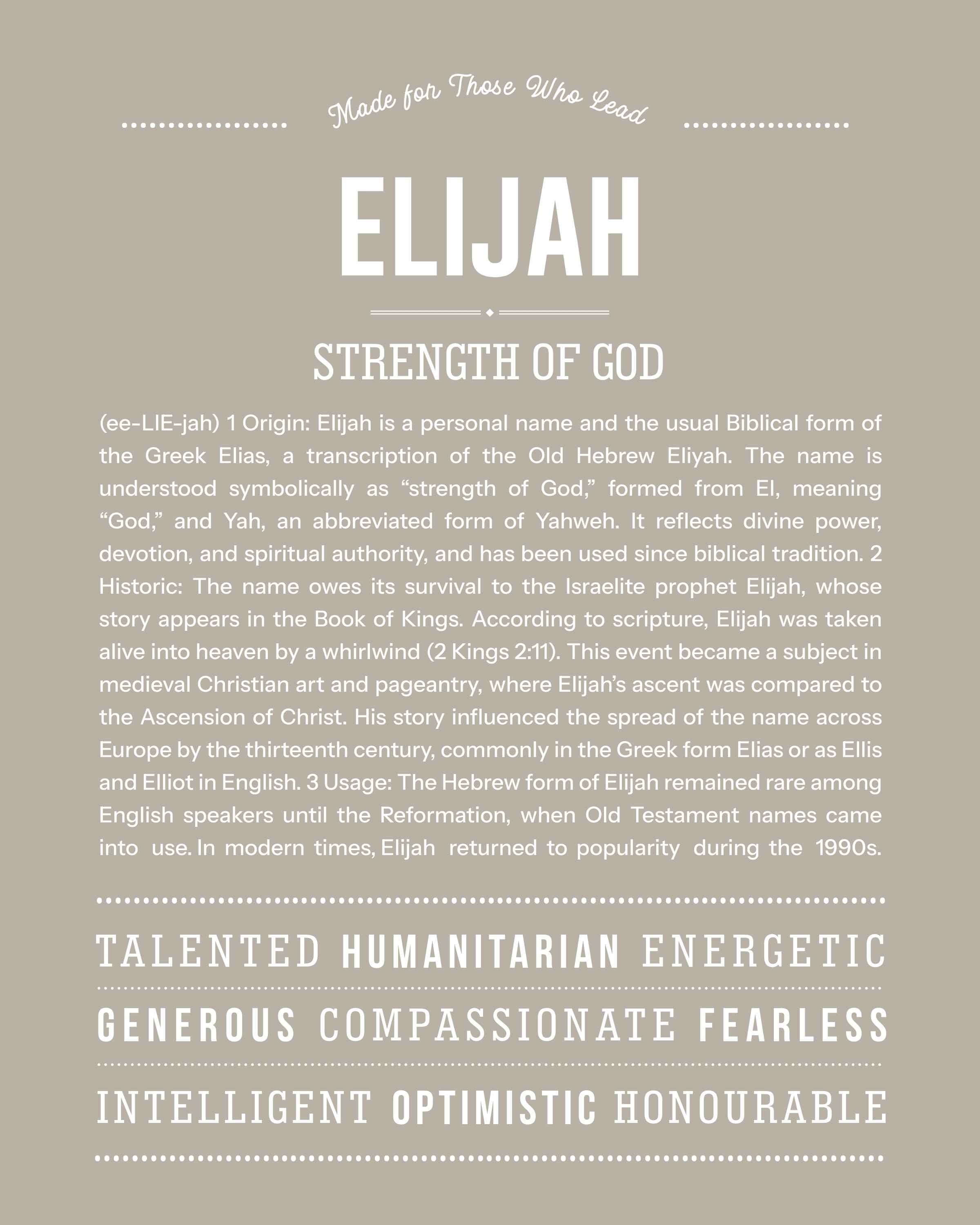 Elijah | Personalised Name Meaning Print – Custom Name Art Gift