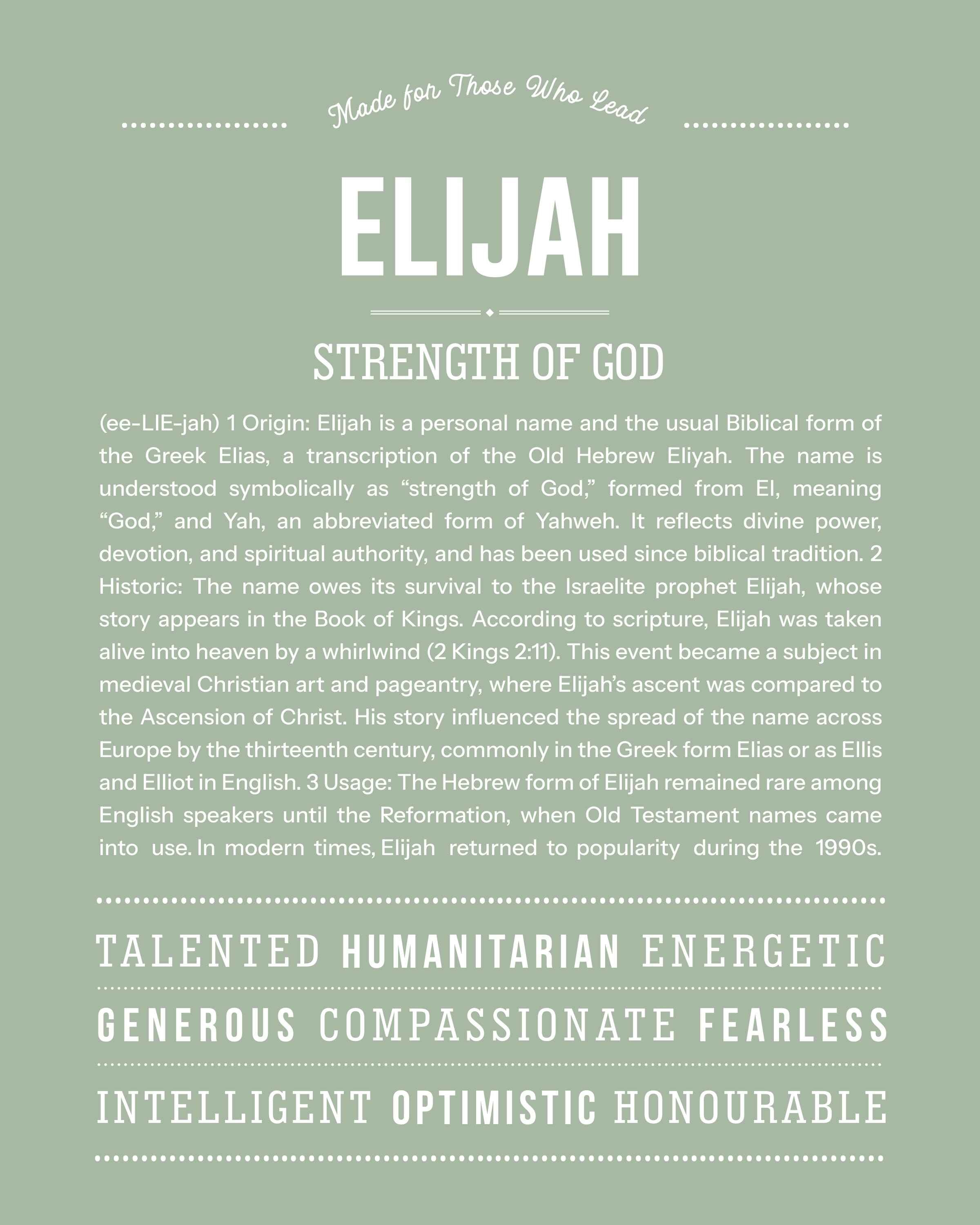 Elijah | Personalised Name Meaning Print – Custom Name Art Gift