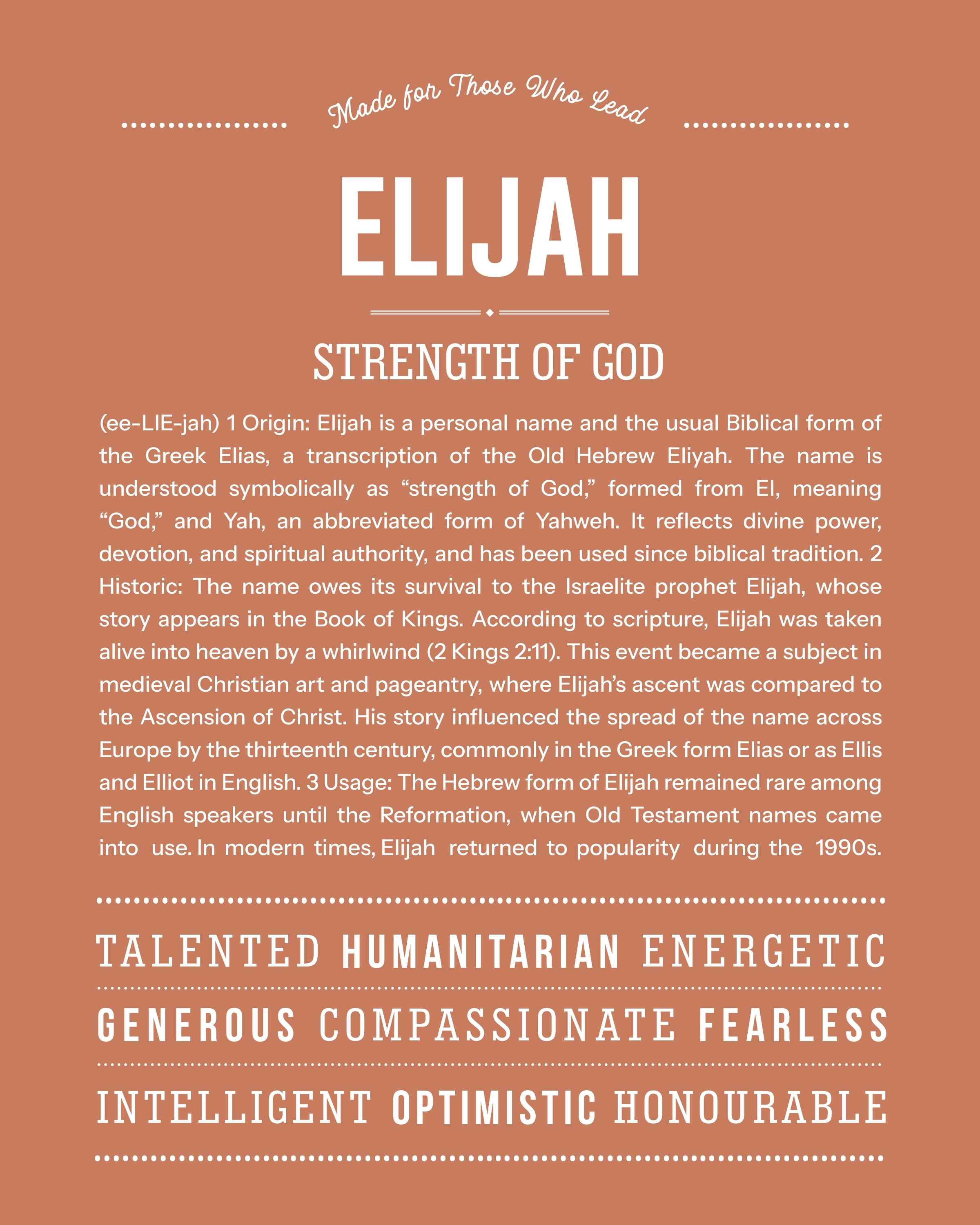 Elijah | Personalised Name Meaning Print – Custom Name Art Gift