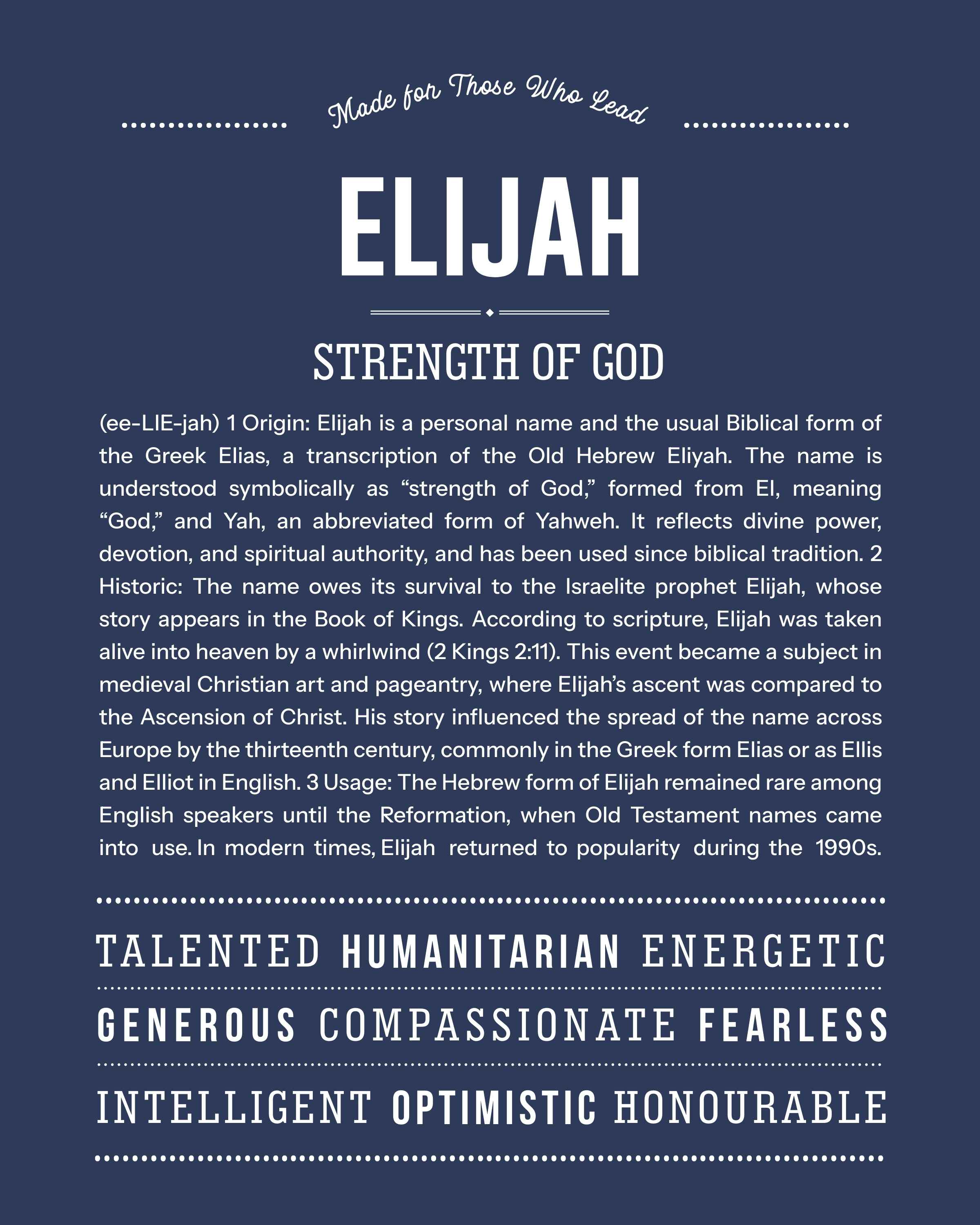Elijah | Personalised Name Meaning Print – Custom Name Art Gift