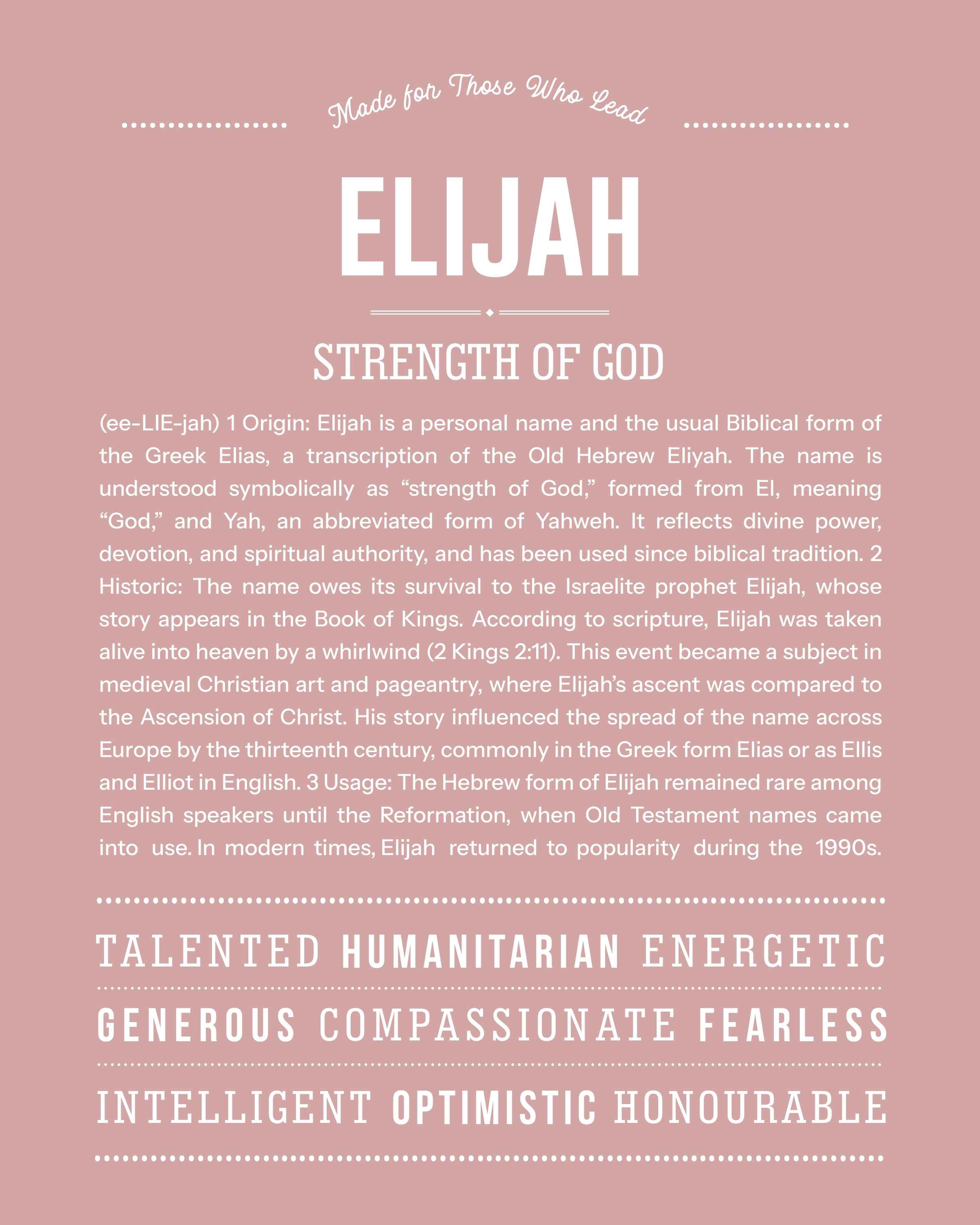 Elijah | Personalised Name Meaning Print – Custom Name Art Gift