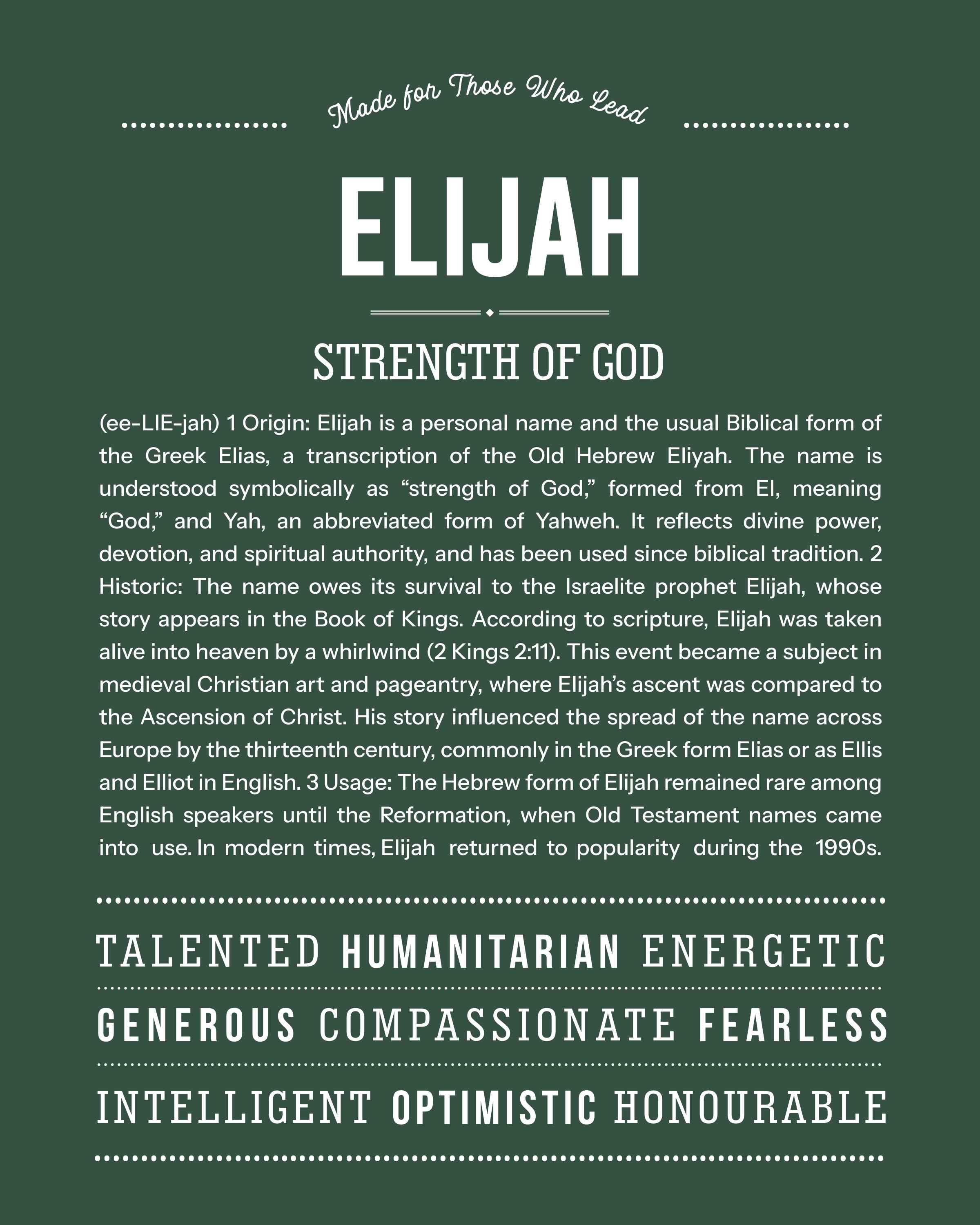 Elijah | Personalised Name Meaning Print – Custom Name Art Gift
