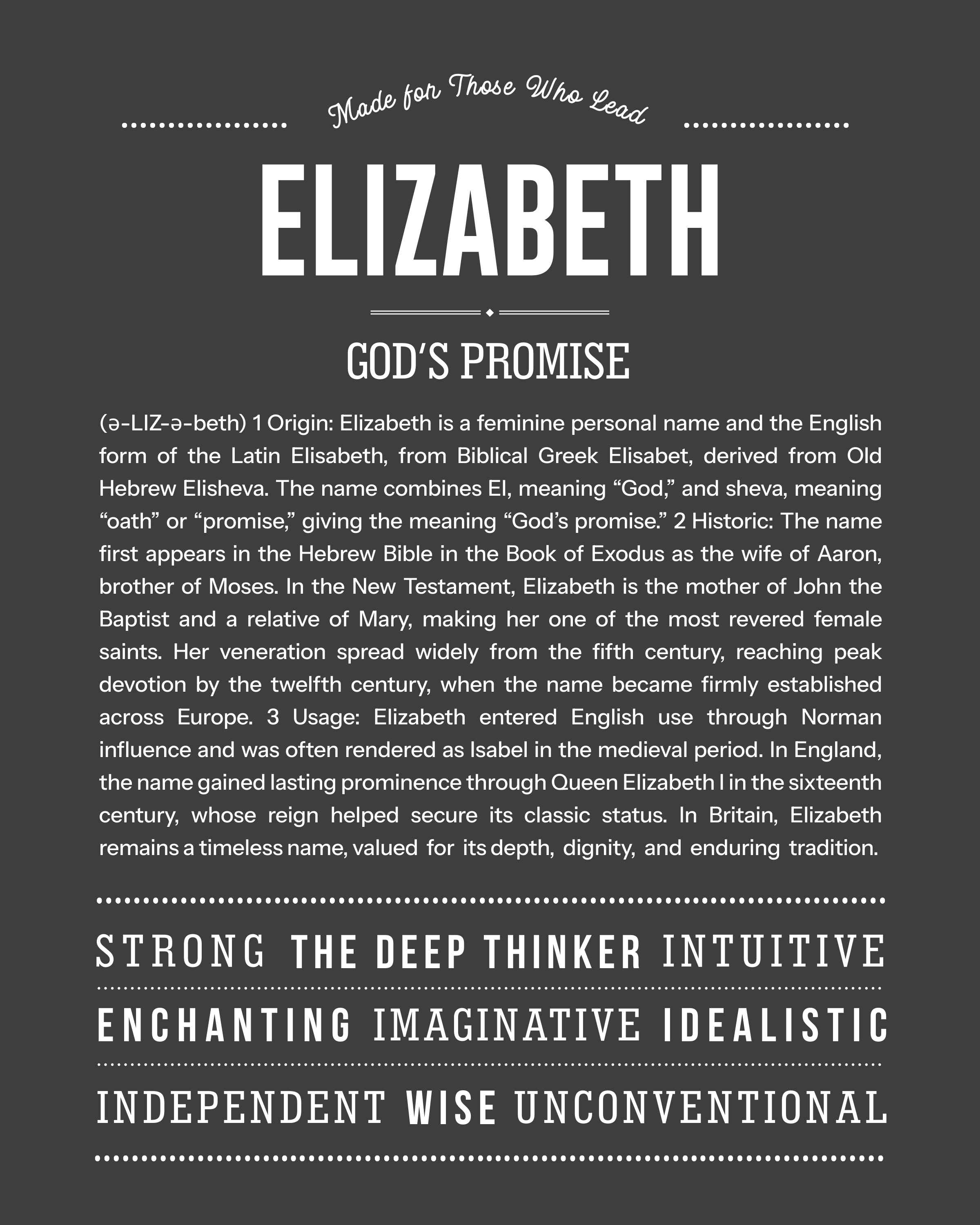 Elizabeth | Personalised Name Meaning Print – Custom Name Art Gift