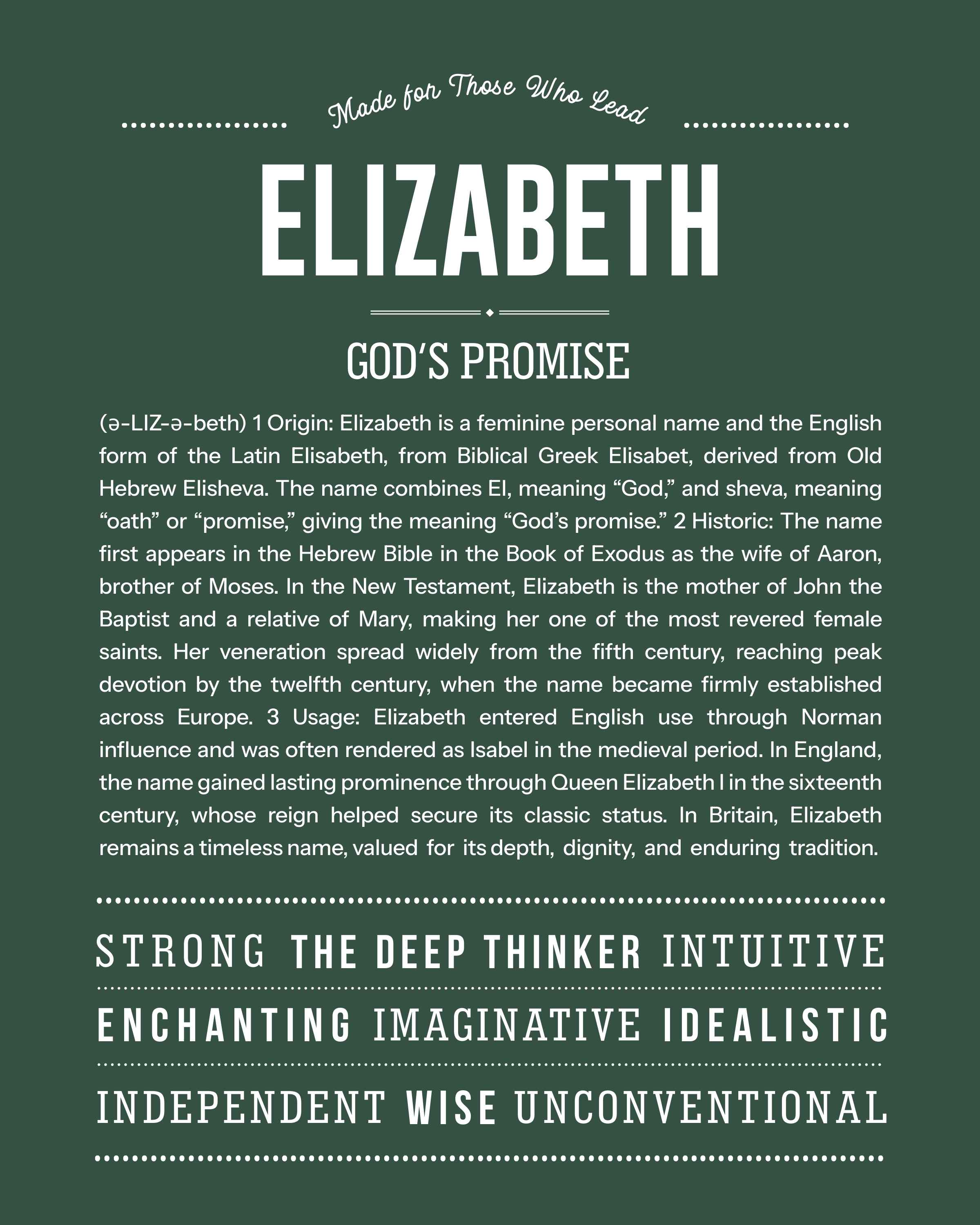 Elizabeth | Personalised Name Meaning Print – Custom Name Art Gift