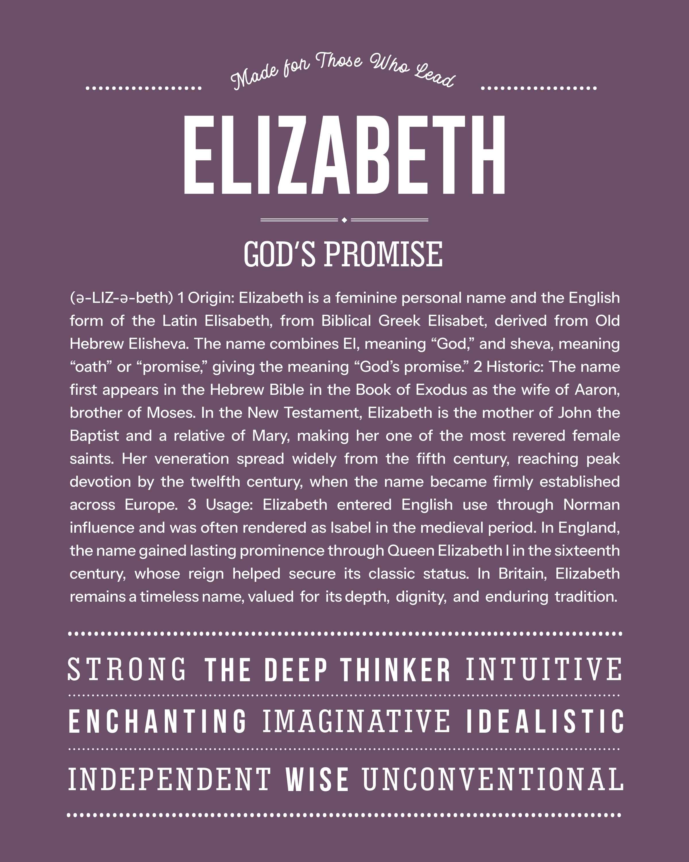 Elizabeth | Personalised Name Meaning Print – Custom Name Art Gift