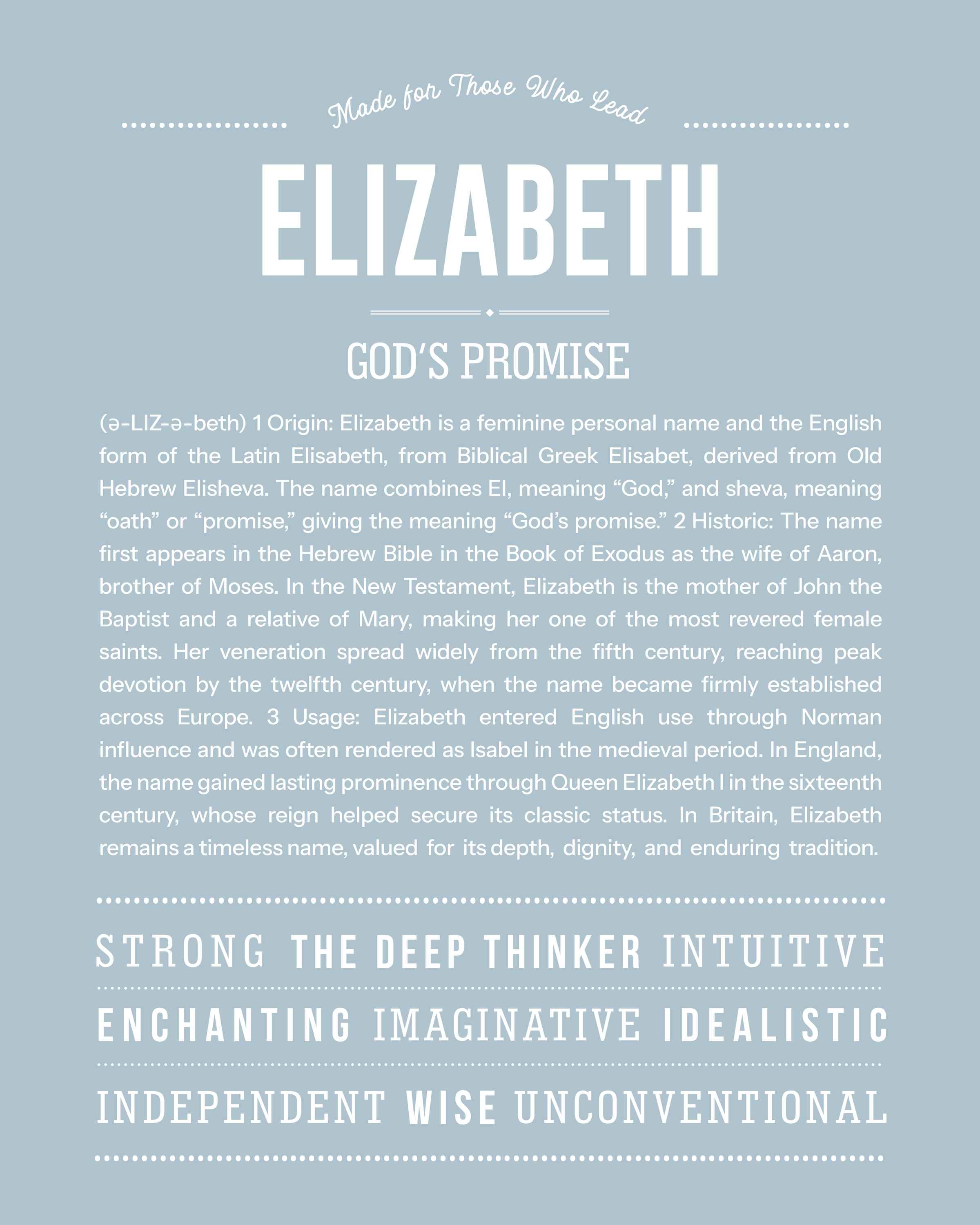 Elizabeth | Personalised Name Meaning Print – Custom Name Art Gift