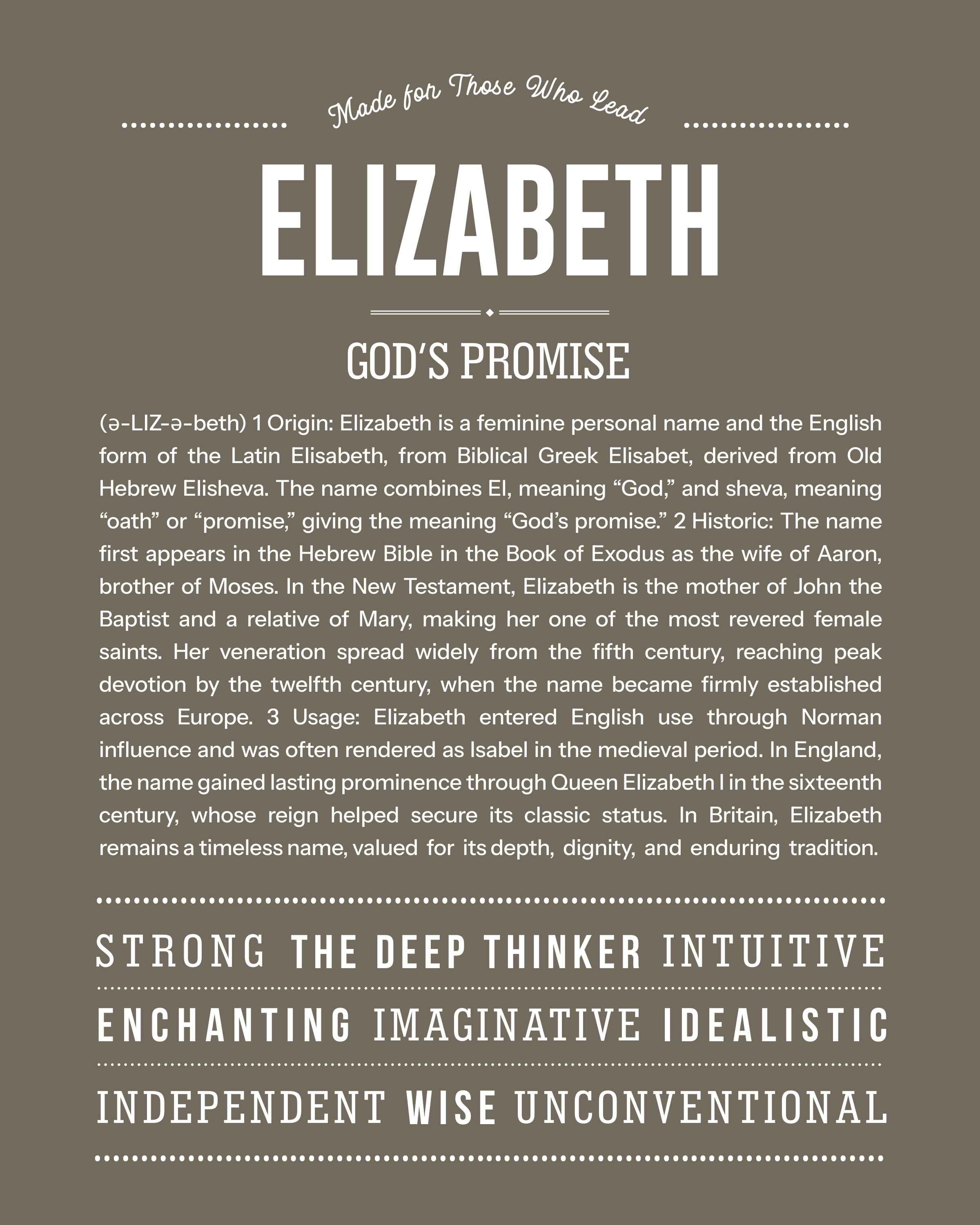 Elizabeth | Personalised Name Meaning Print – Custom Name Art Gift