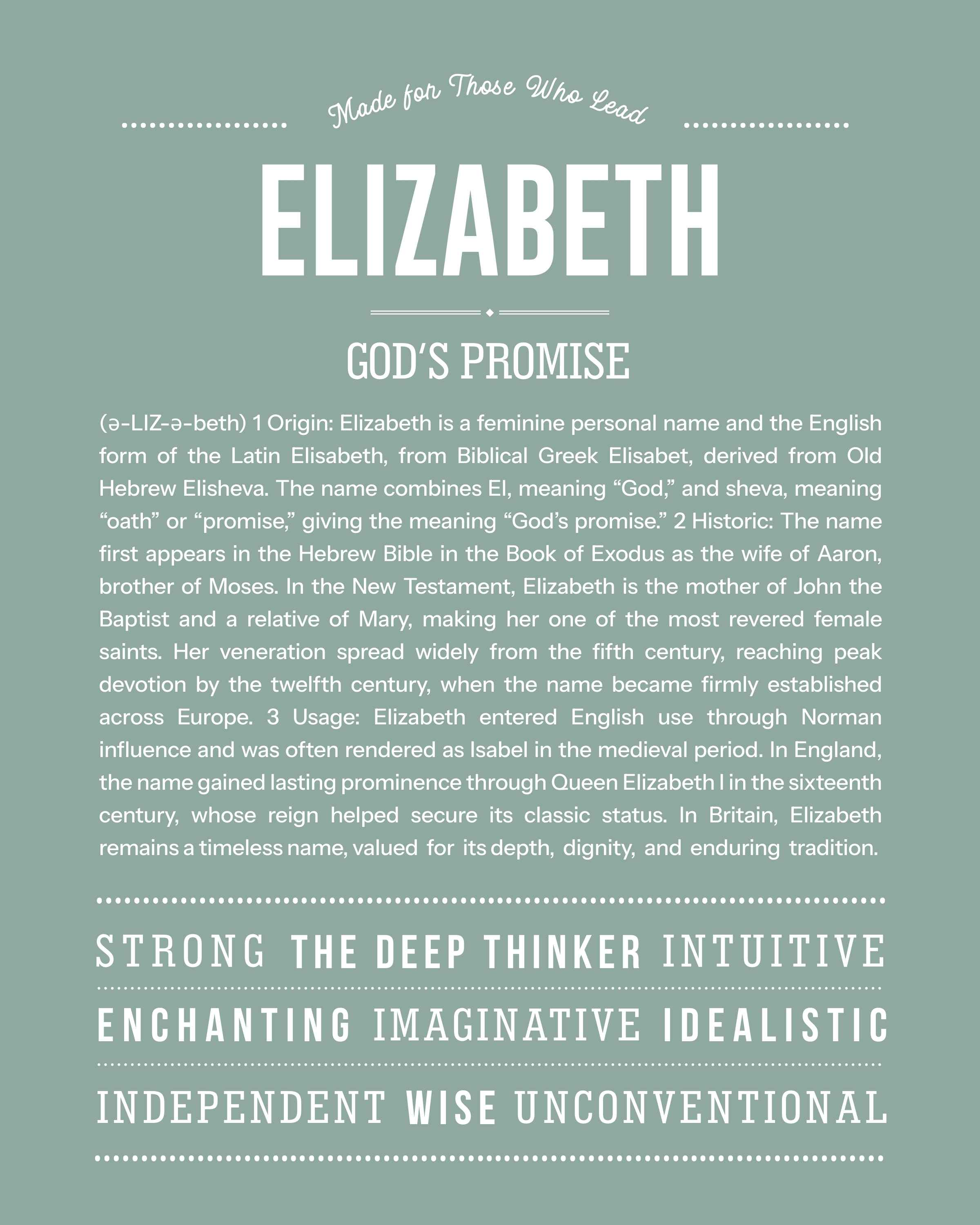 Elizabeth | Personalised Name Meaning Print – Custom Name Art Gift