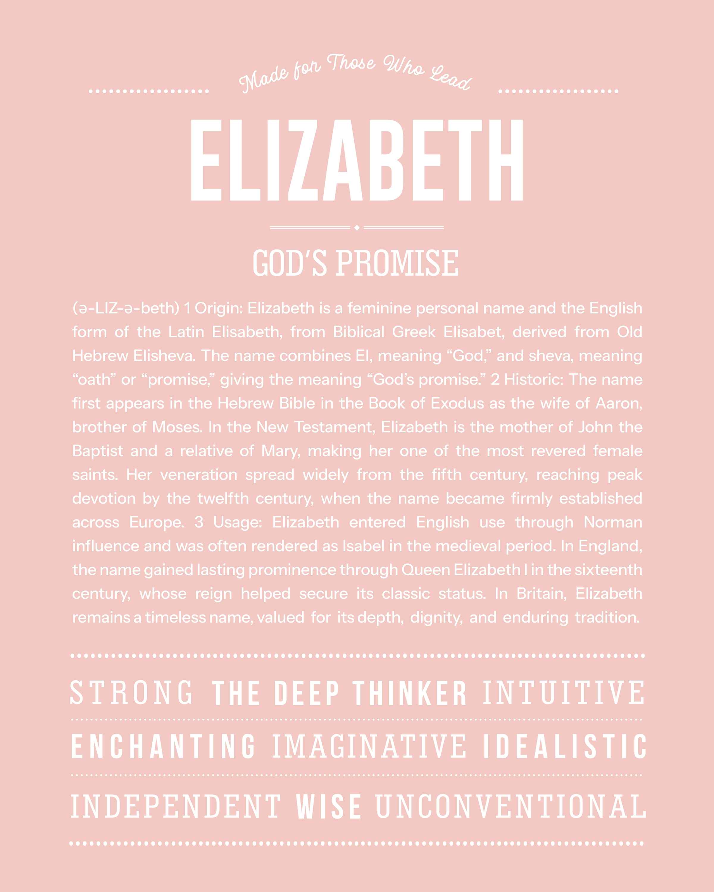 Elizabeth | Personalised Name Meaning Print – Custom Name Art Gift