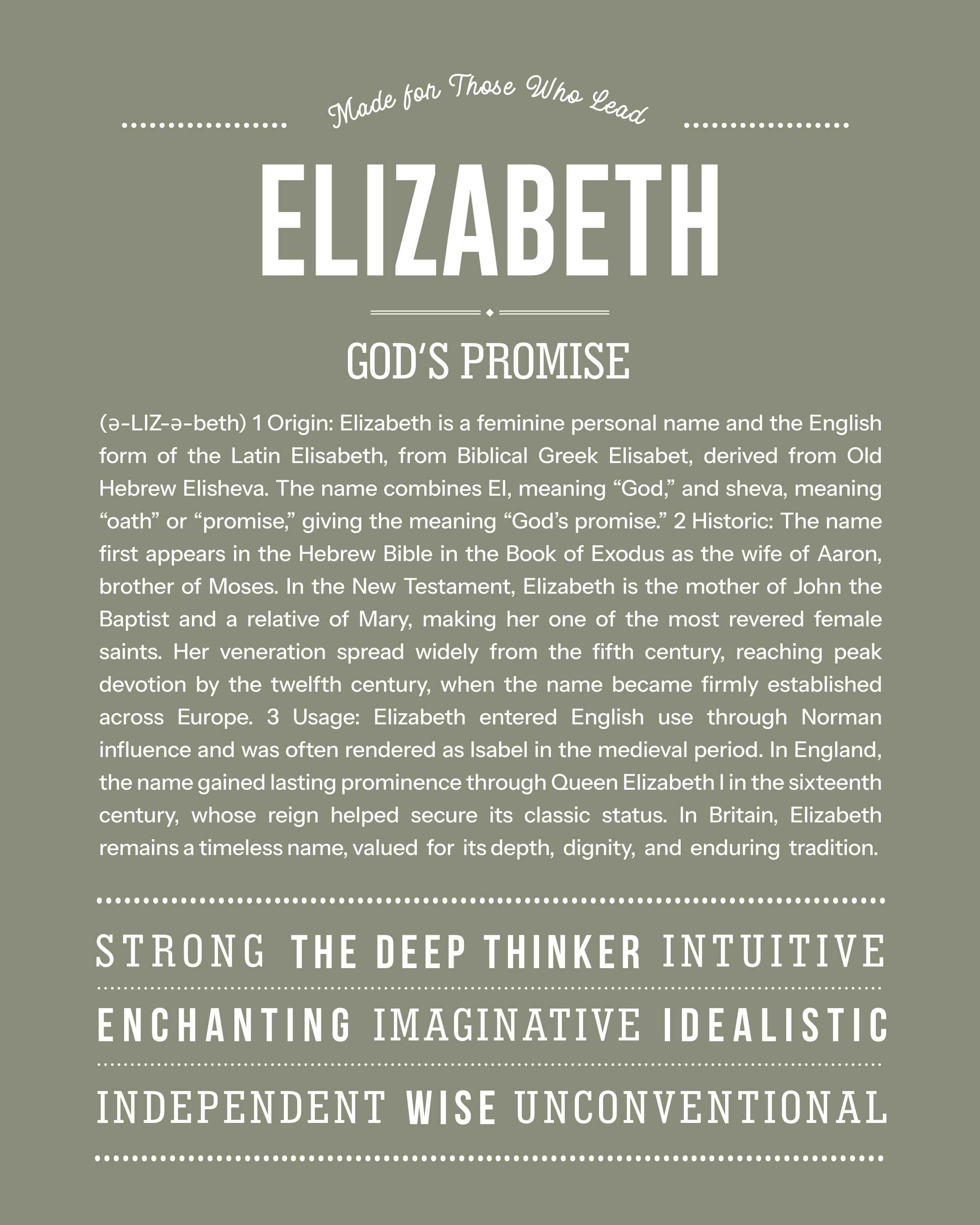 Elizabeth | Personalised Name Meaning Print – Custom Name Art Gift