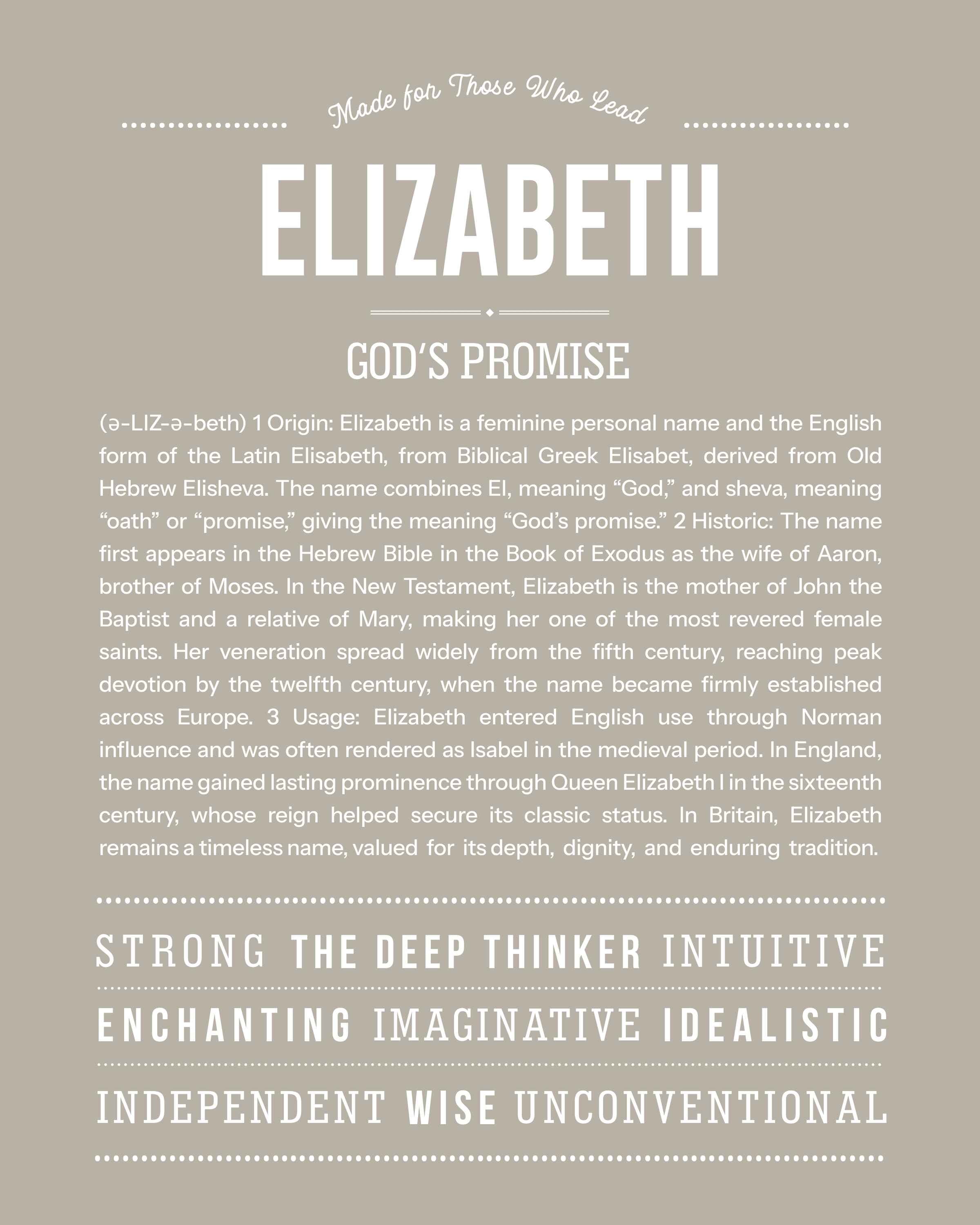 Elizabeth | Personalised Name Meaning Print – Custom Name Art Gift