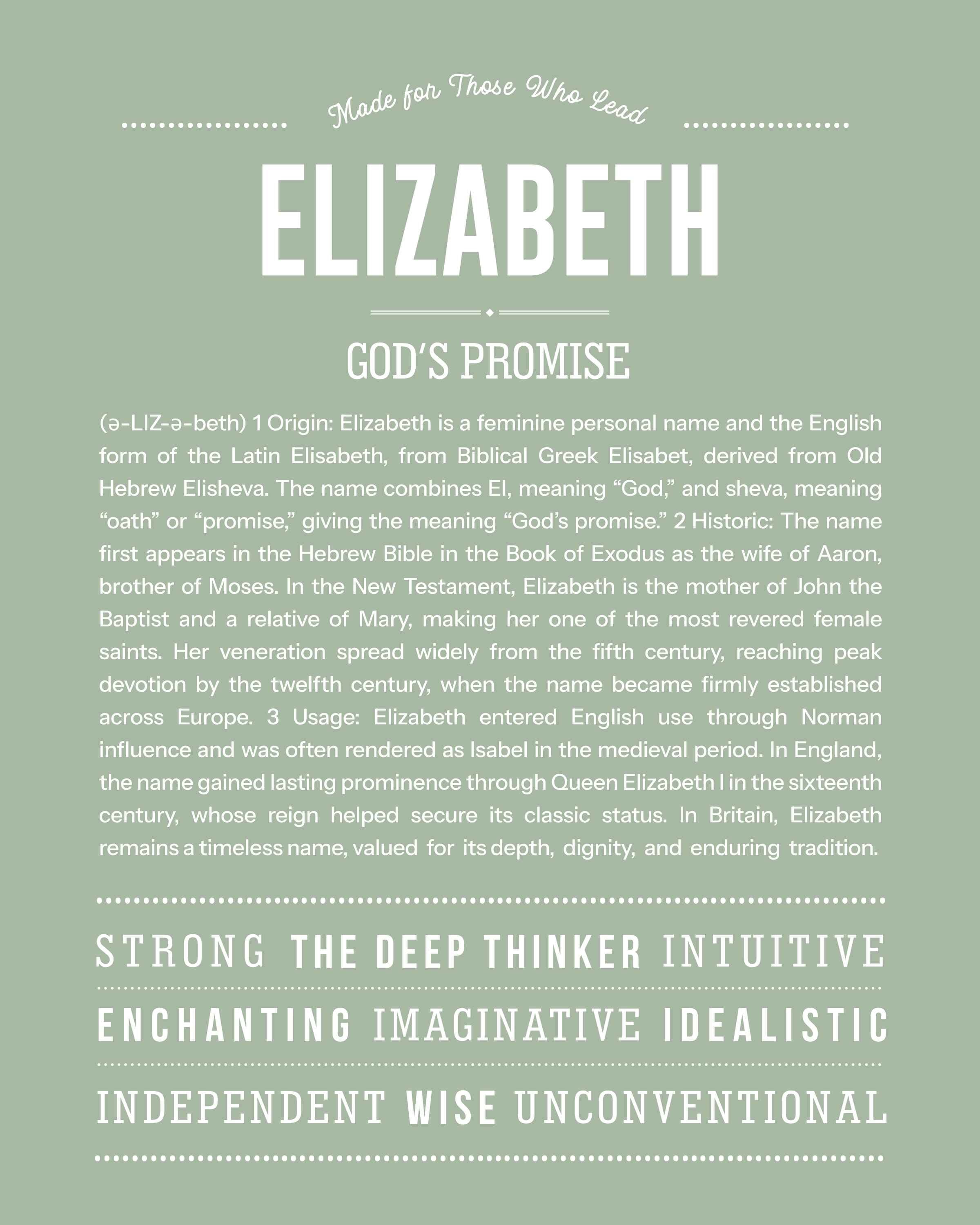 Elizabeth | Personalised Name Meaning Print – Custom Name Art Gift