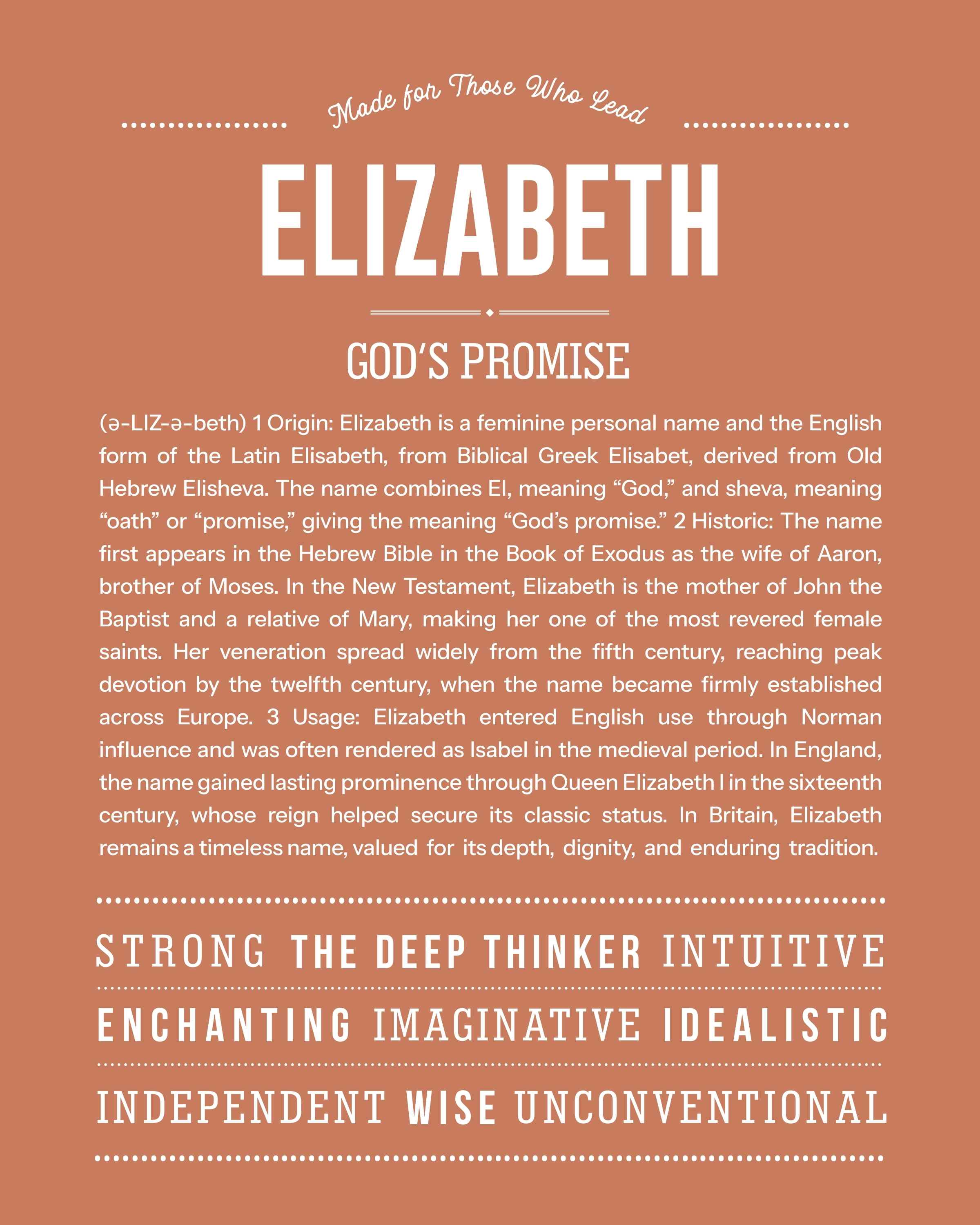 Elizabeth | Personalised Name Meaning Print – Custom Name Art Gift