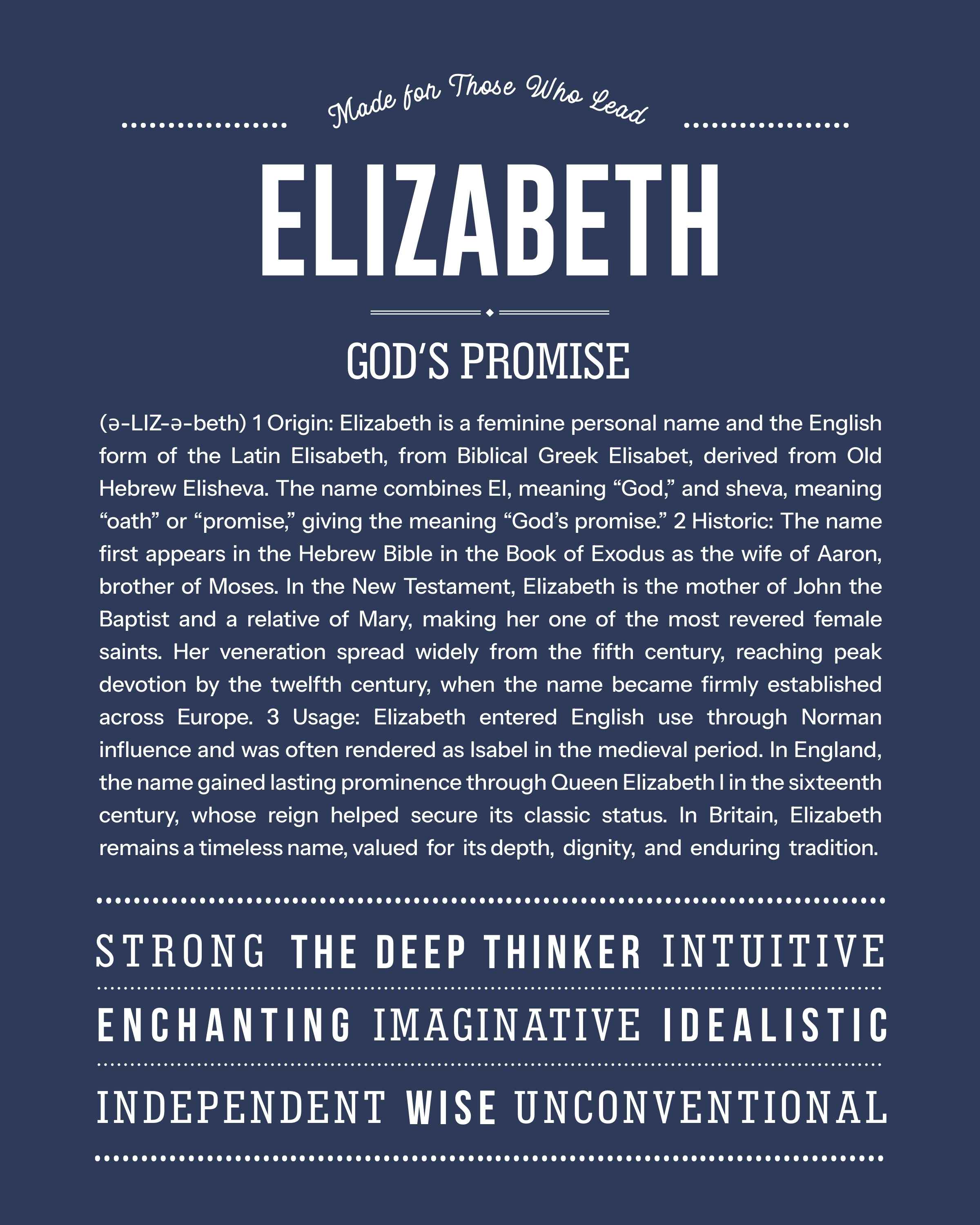Elizabeth | Personalised Name Meaning Print – Custom Name Art Gift