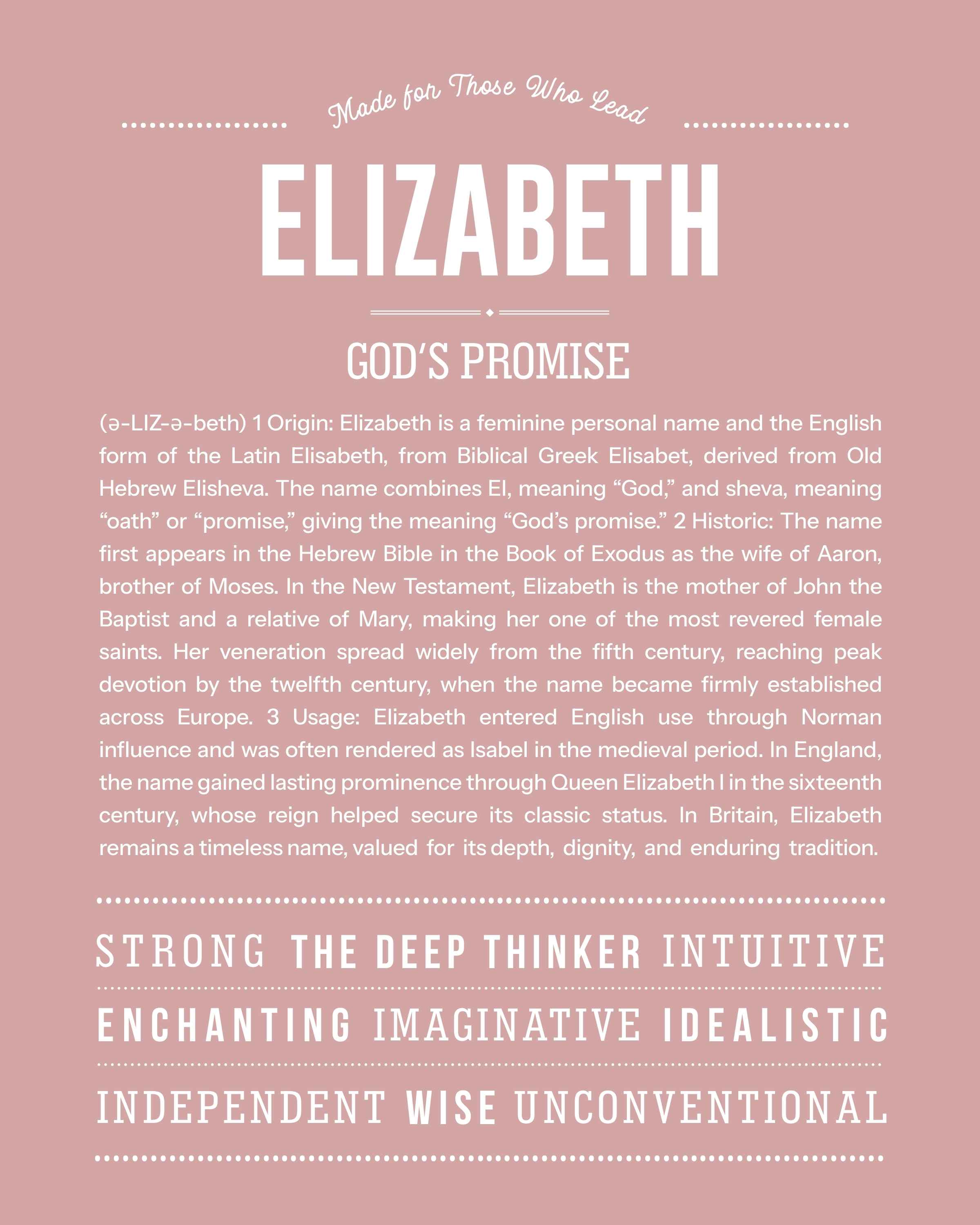 Elizabeth | Personalised Name Meaning Print – Custom Name Art Gift
