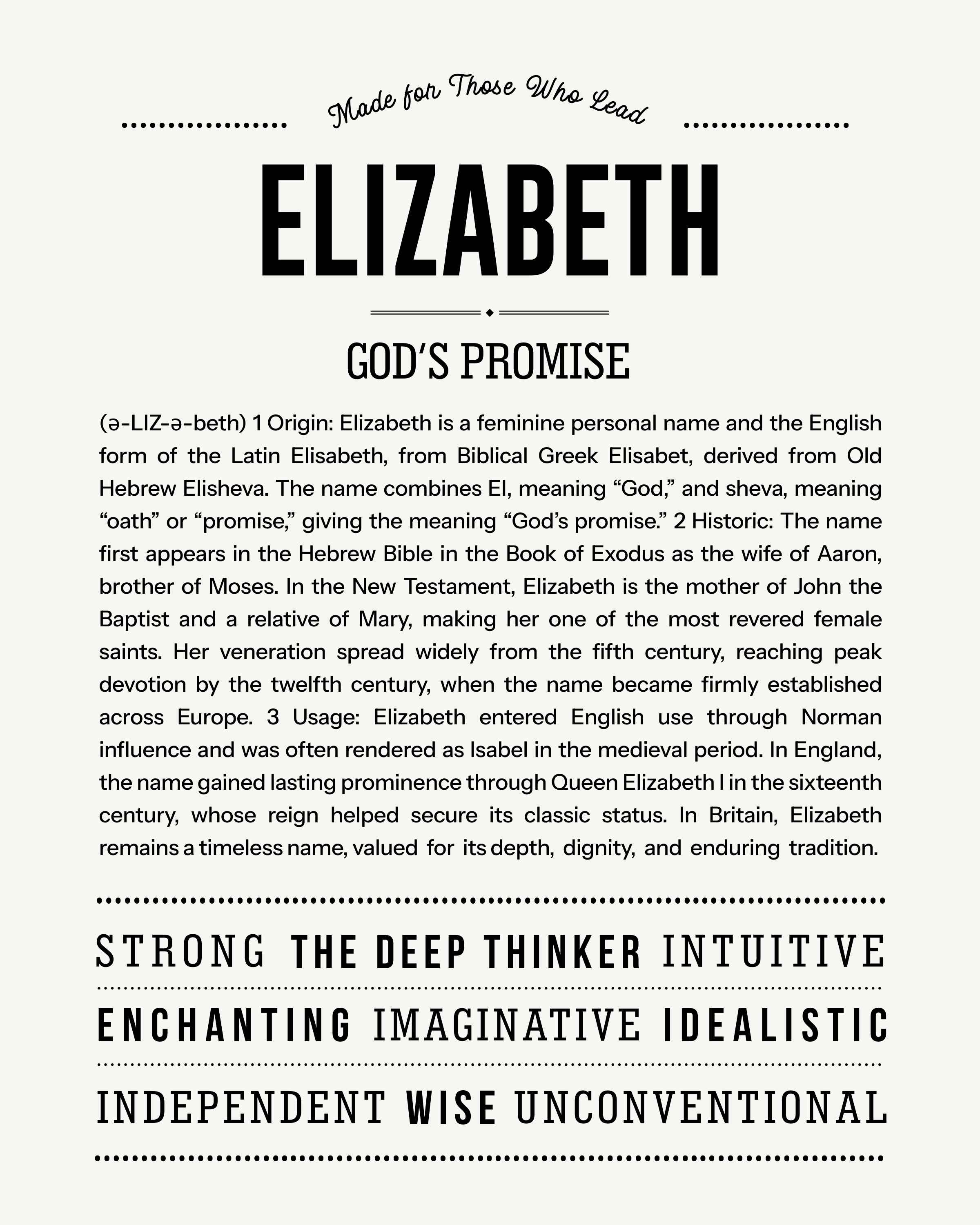 Elizabeth | Personalised Name Meaning Print – Custom Name Art Gift