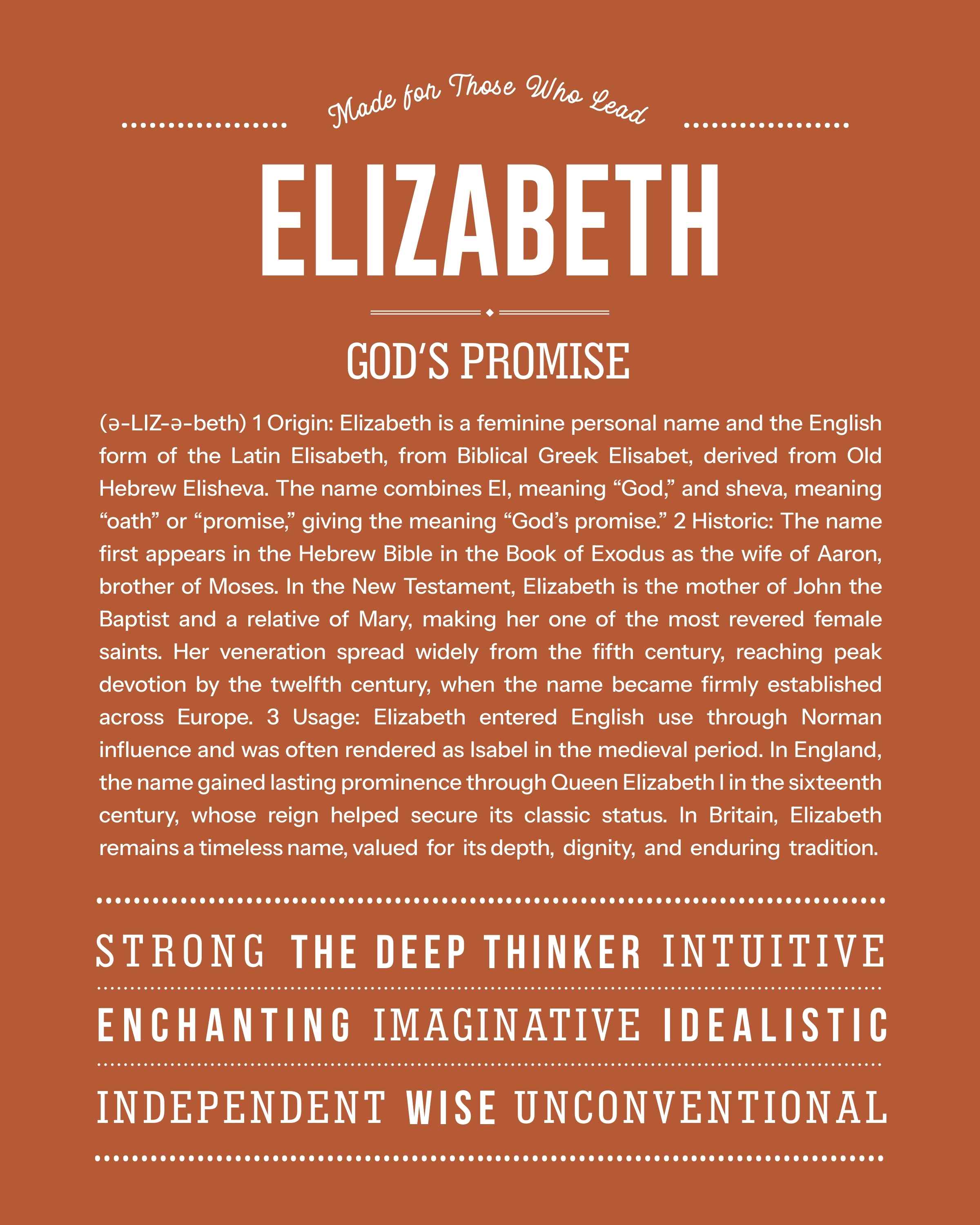 Elizabeth | Personalised Name Meaning Print – Custom Name Art Gift