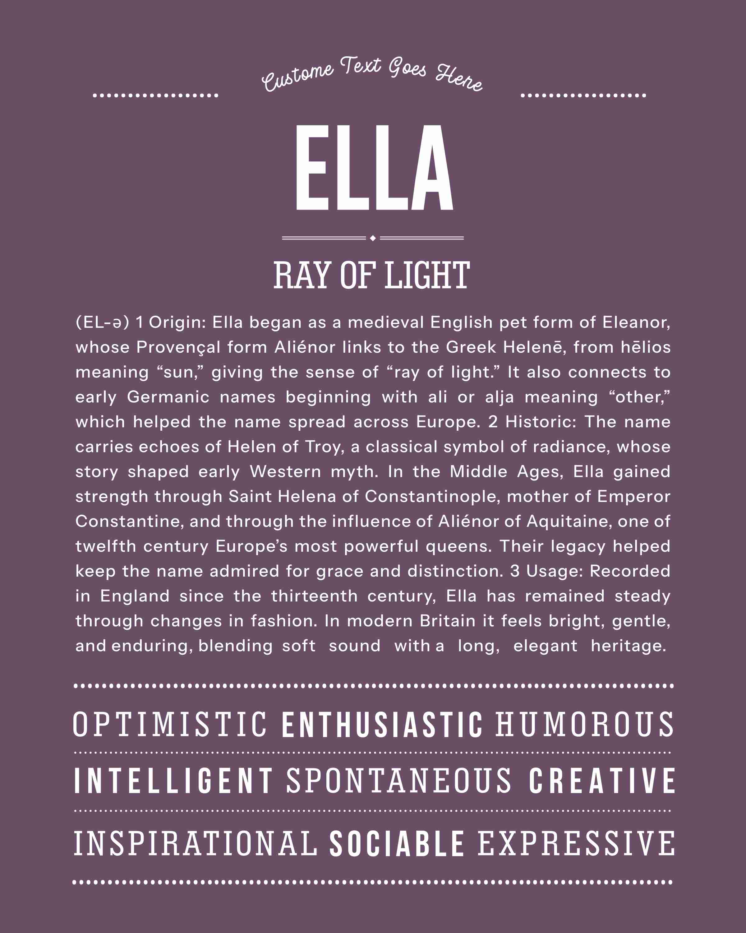 Ella | Personalised Name Meaning Print – Custom Name Art Gift
