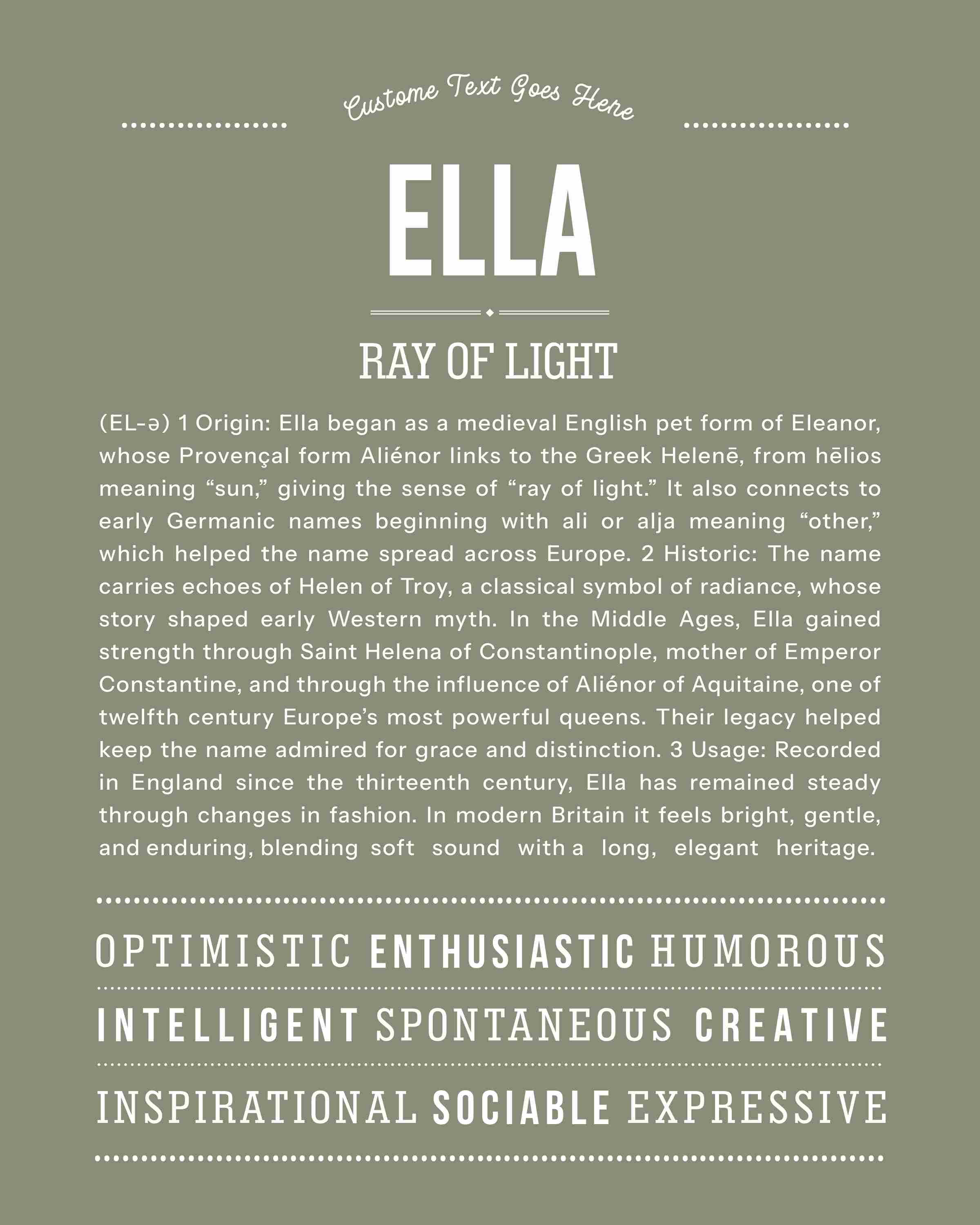 Ella | Personalised Name Meaning Print – Custom Name Art Gift