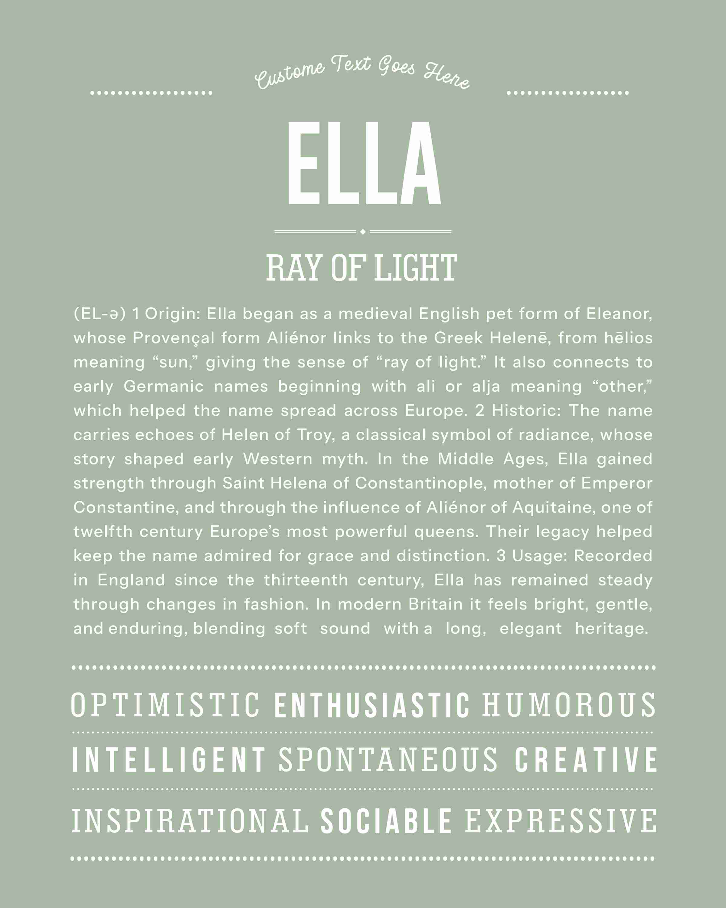 Ella | Personalised Name Meaning Print – Custom Name Art Gift