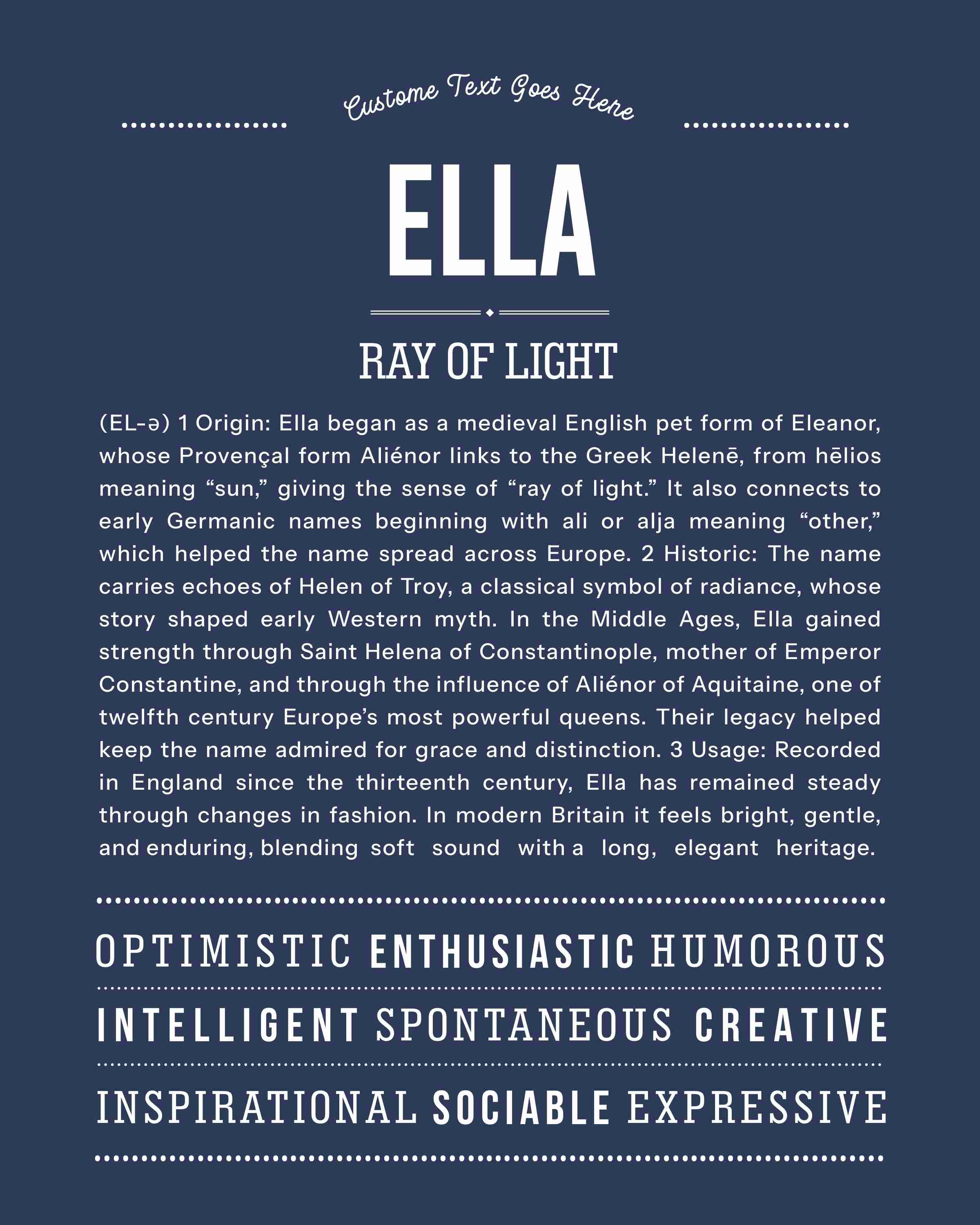 Ella | Personalised Name Meaning Print – Custom Name Art Gift