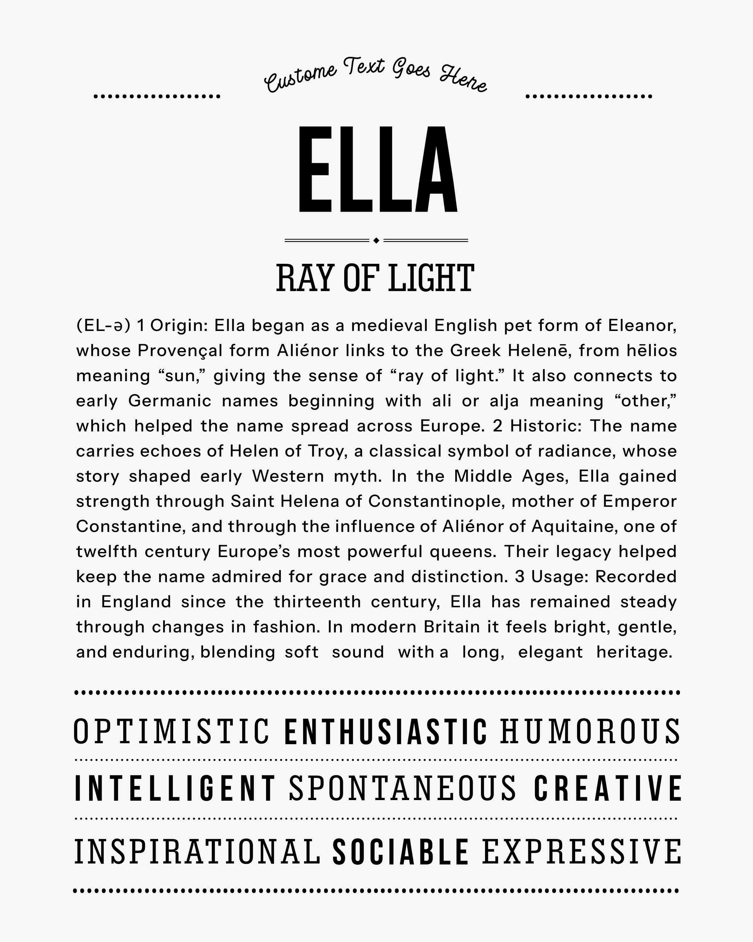 Ella | Personalised Name Meaning Print – Custom Name Art Gift