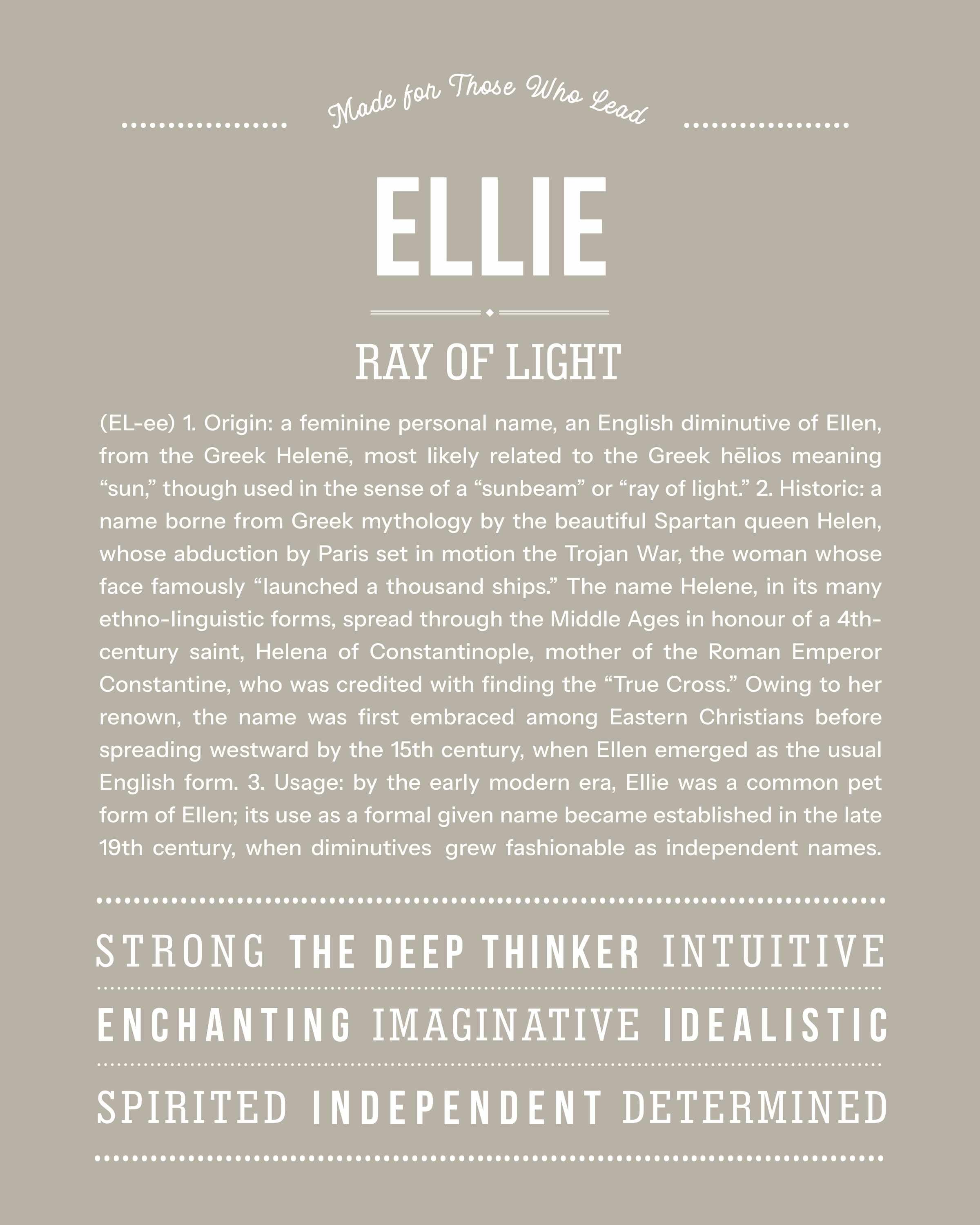 Ellie | Personalised Name Meaning Print – Custom Name Art Gift