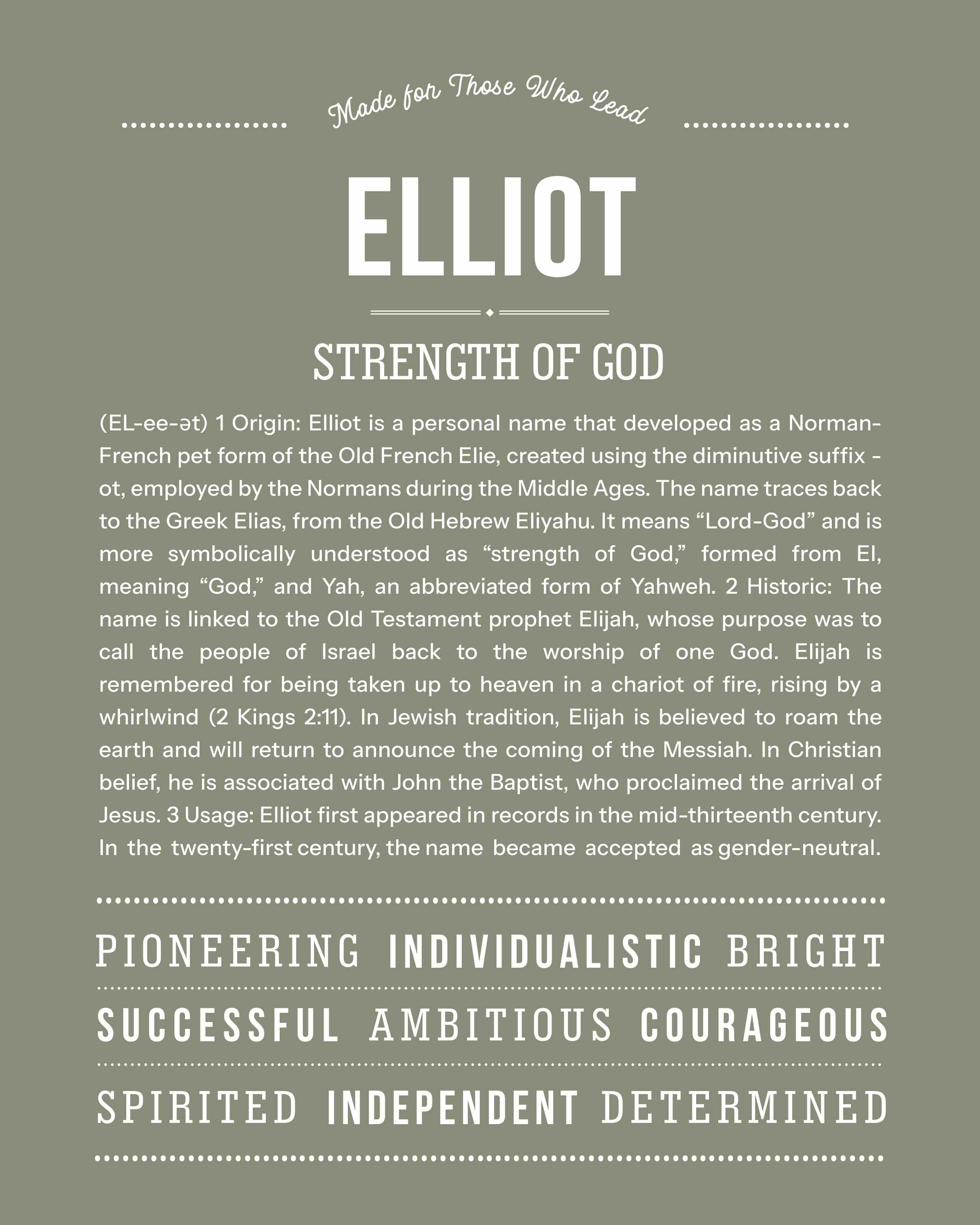 Elliot | Personalised Name Meaning Print – Custom Name Art Gift
