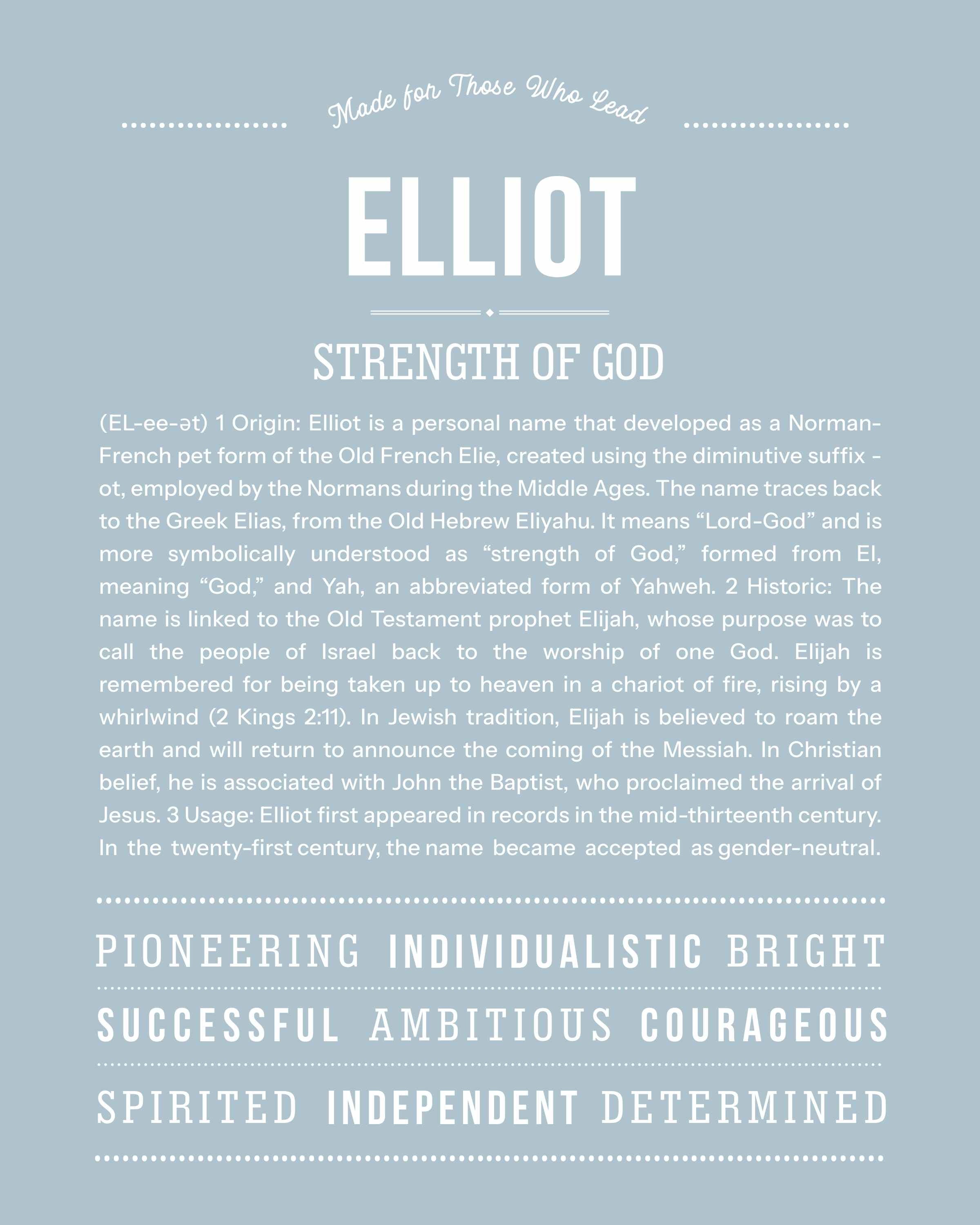 Elliot | Personalised Name Meaning Print – Custom Name Art Gift