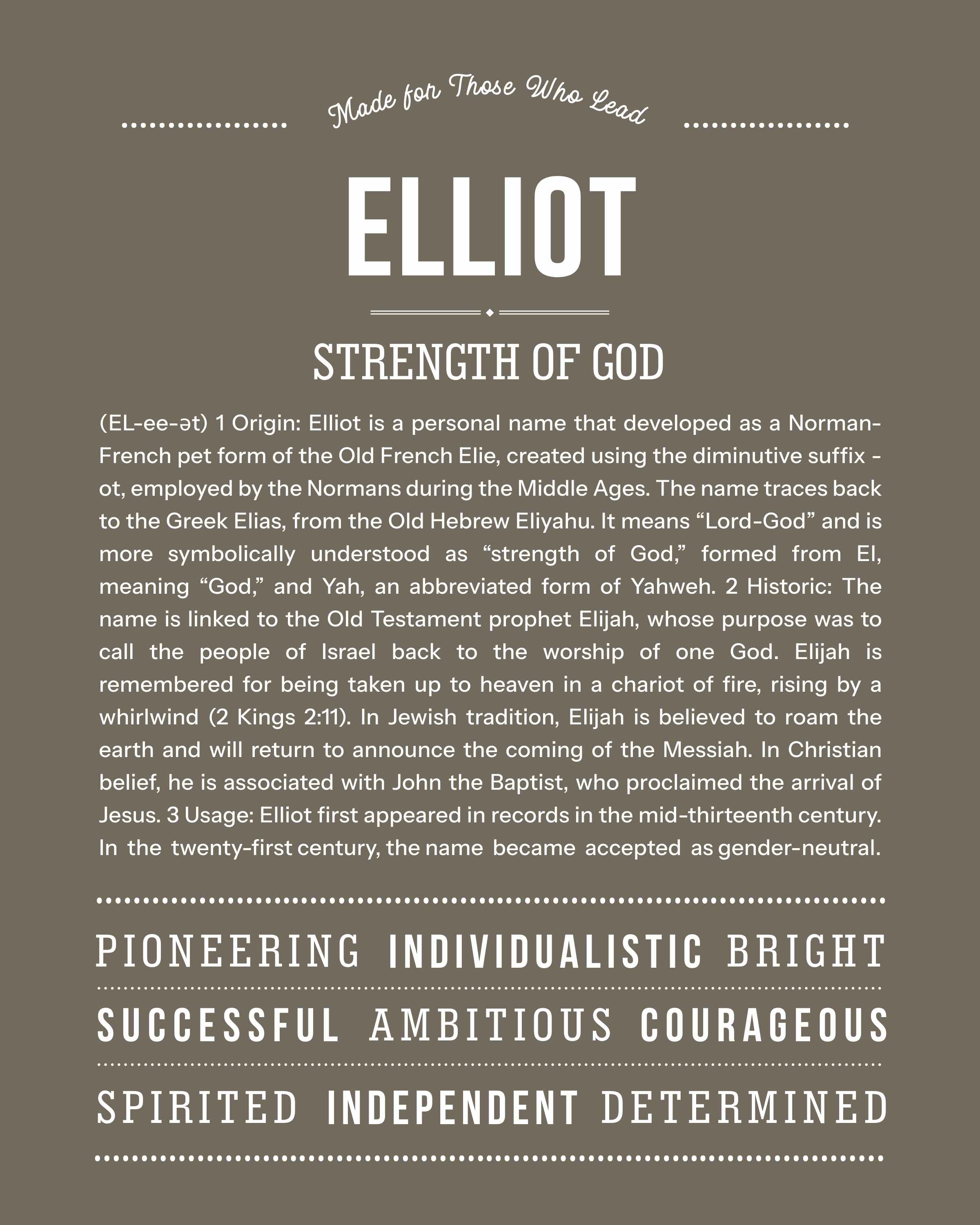 Elliot | Personalised Name Meaning Print – Custom Name Art Gift