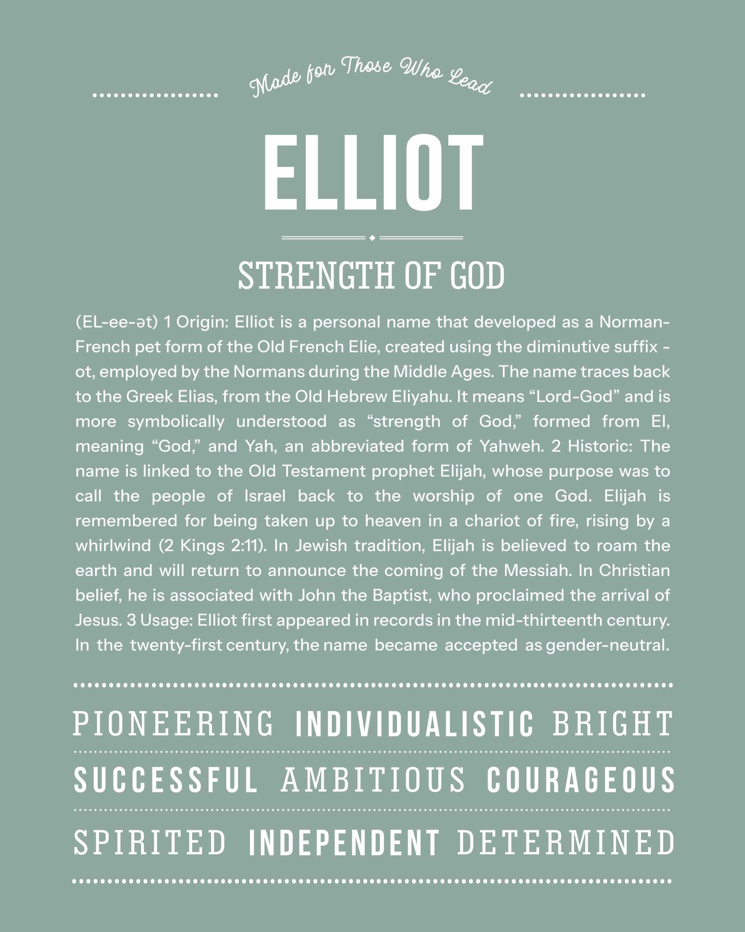 Elliot | Personalised Name Meaning Print – Custom Name Art Gift
