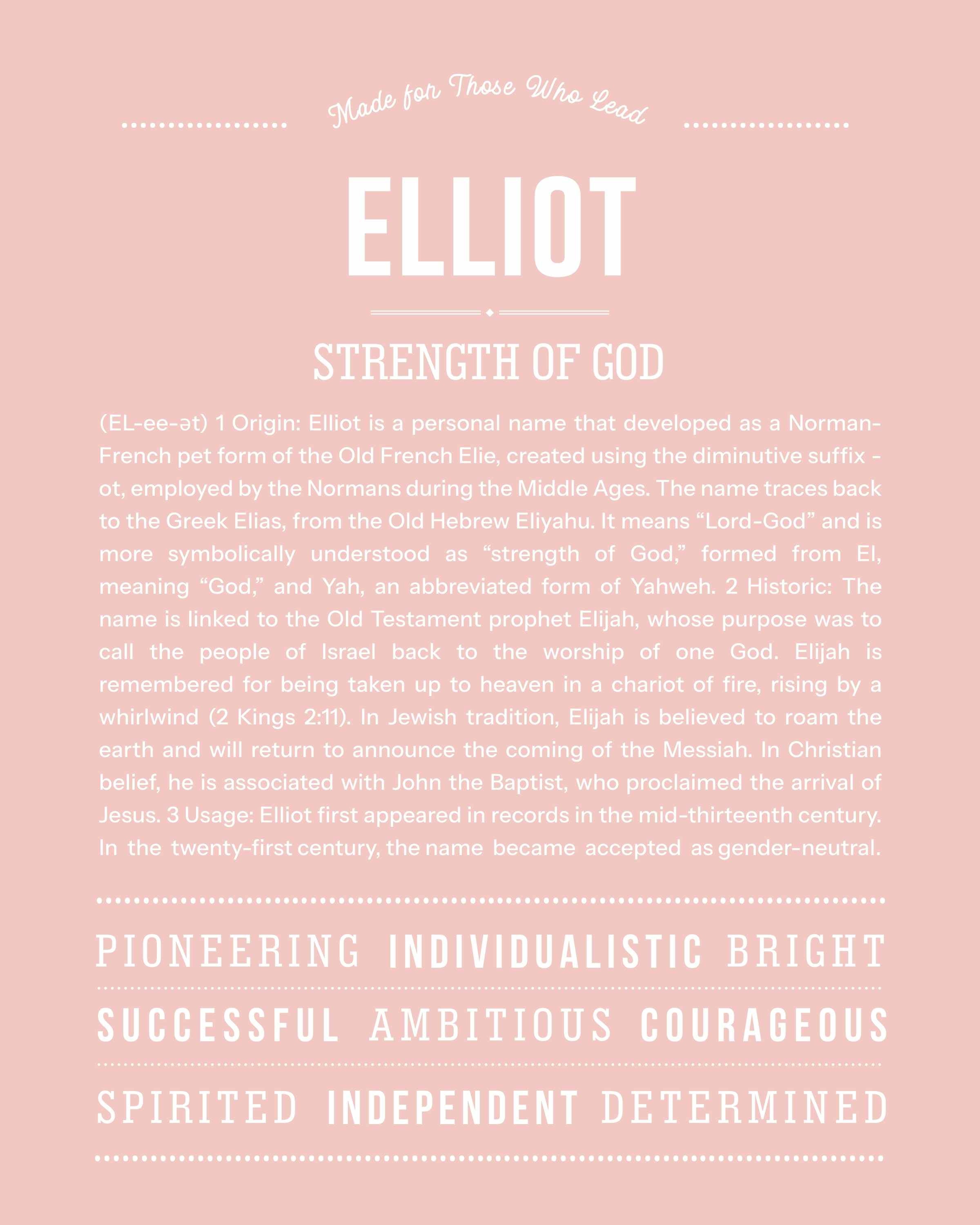 Elliot | Personalised Name Meaning Print – Custom Name Art Gift