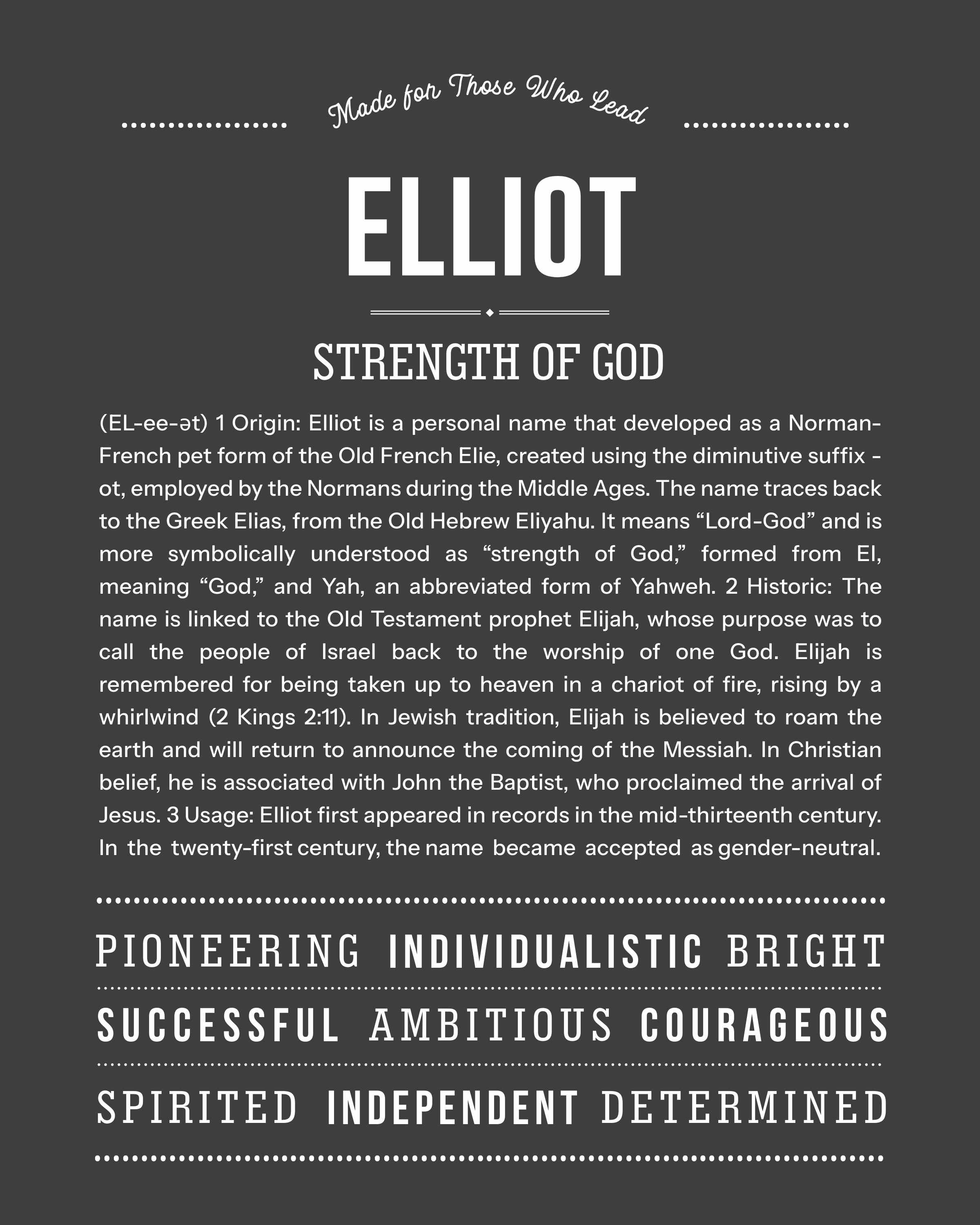 Elliot | Personalised Name Meaning Print – Custom Name Art Gift