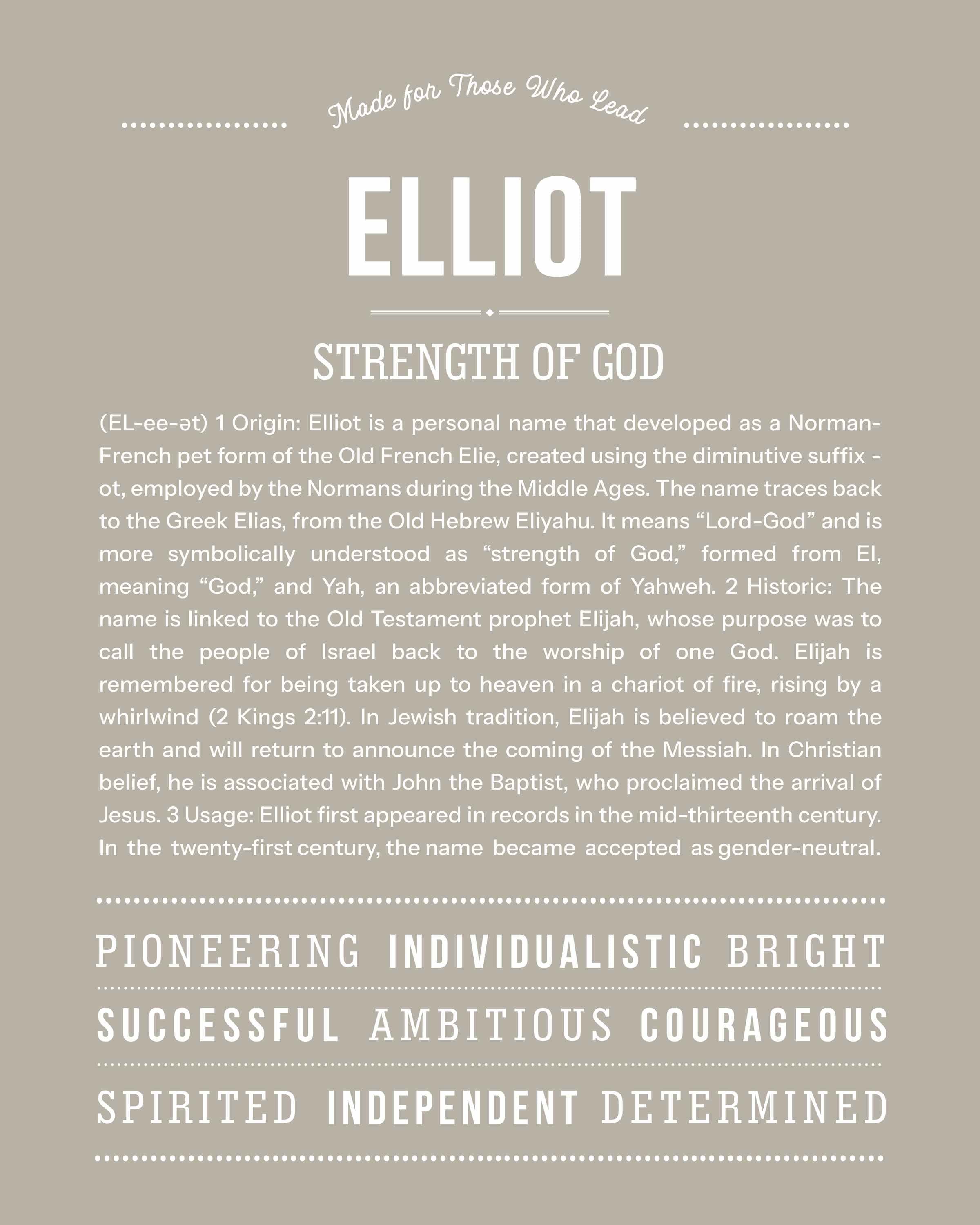 Elliot | Personalised Name Meaning Print – Custom Name Art Gift