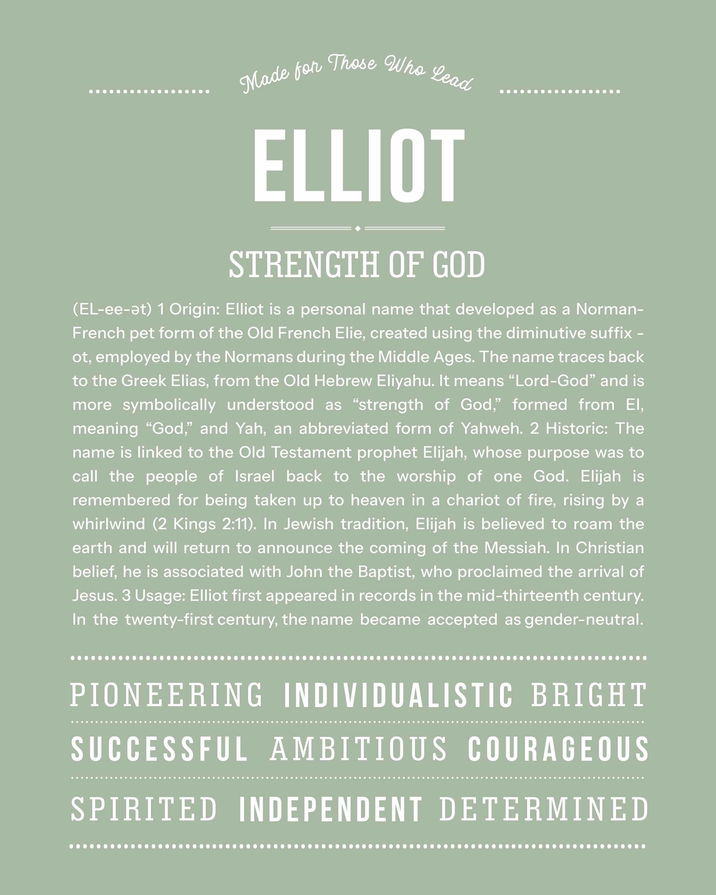 Elliot | Personalised Name Meaning Print – Custom Name Art Gift
