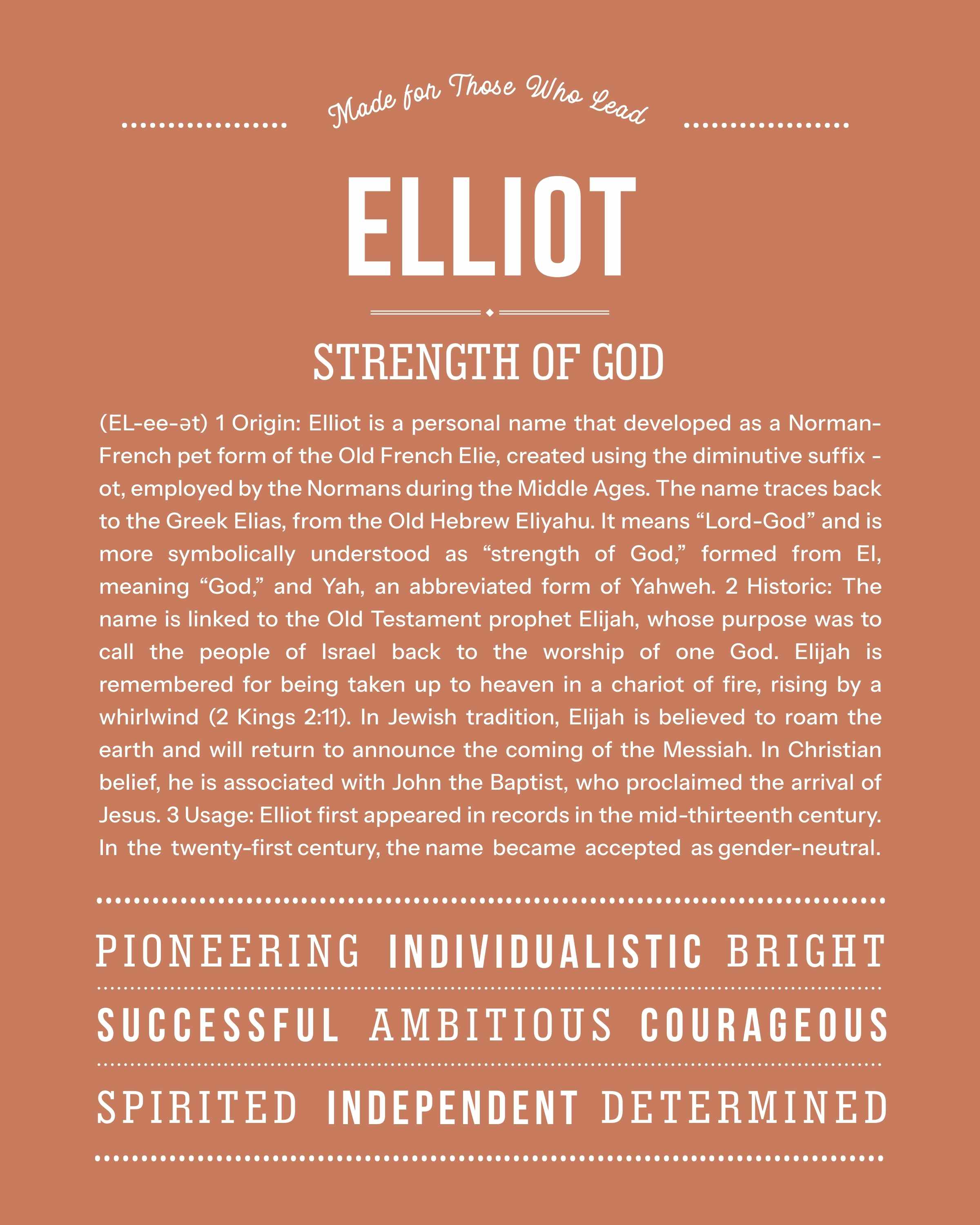 Elliot | Personalised Name Meaning Print – Custom Name Art Gift