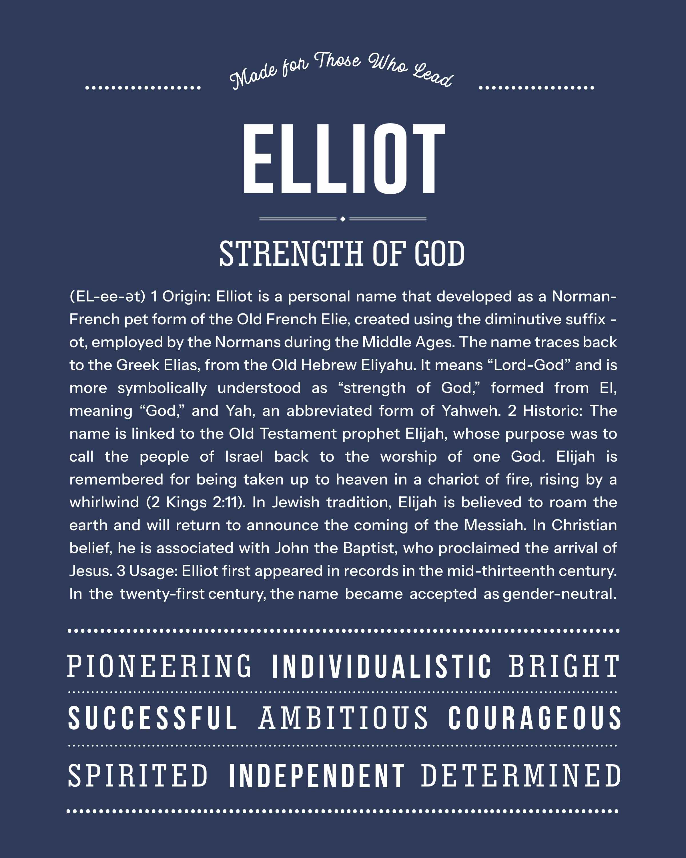 Elliot | Personalised Name Meaning Print – Custom Name Art Gift