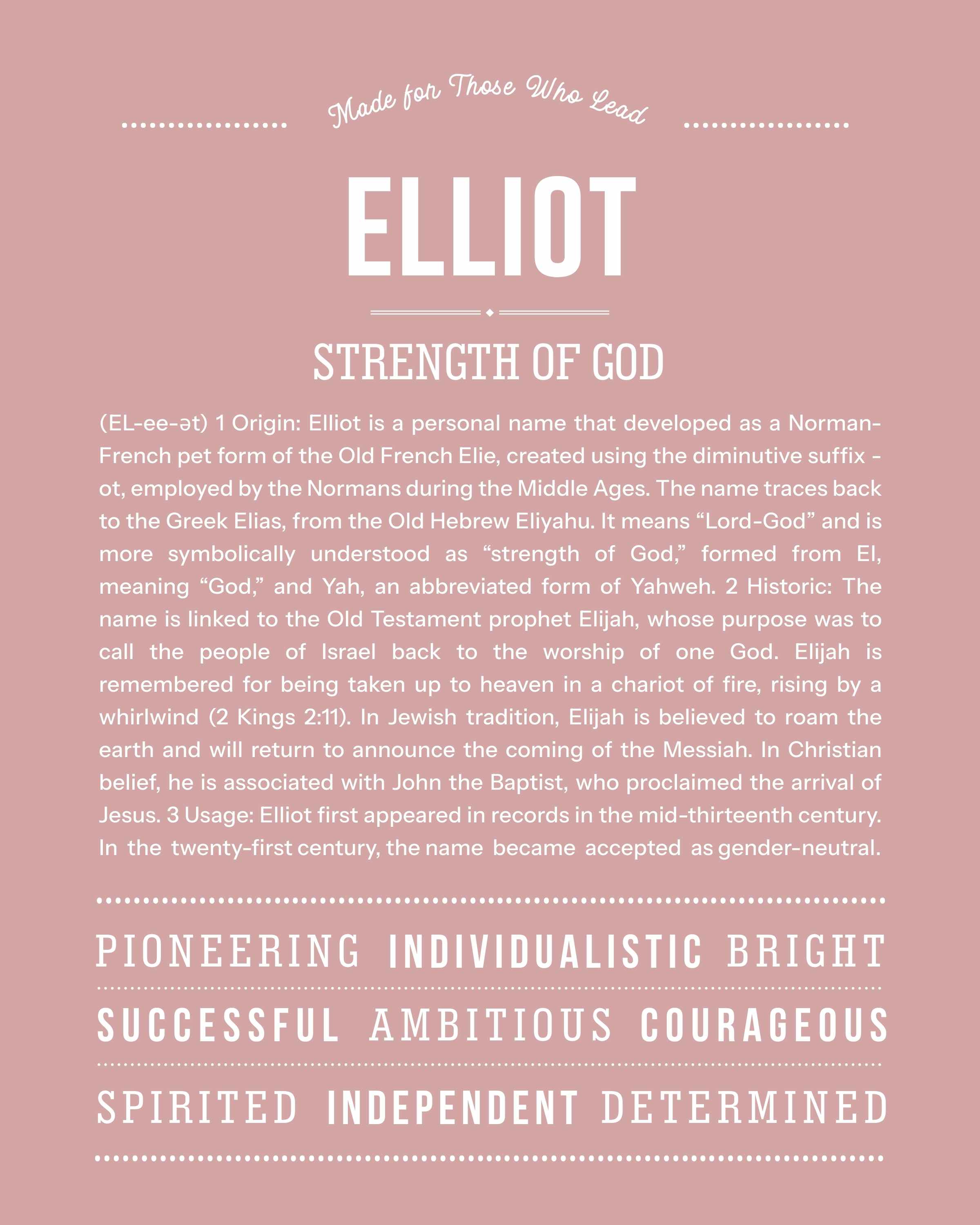 Elliot | Personalised Name Meaning Print – Custom Name Art Gift