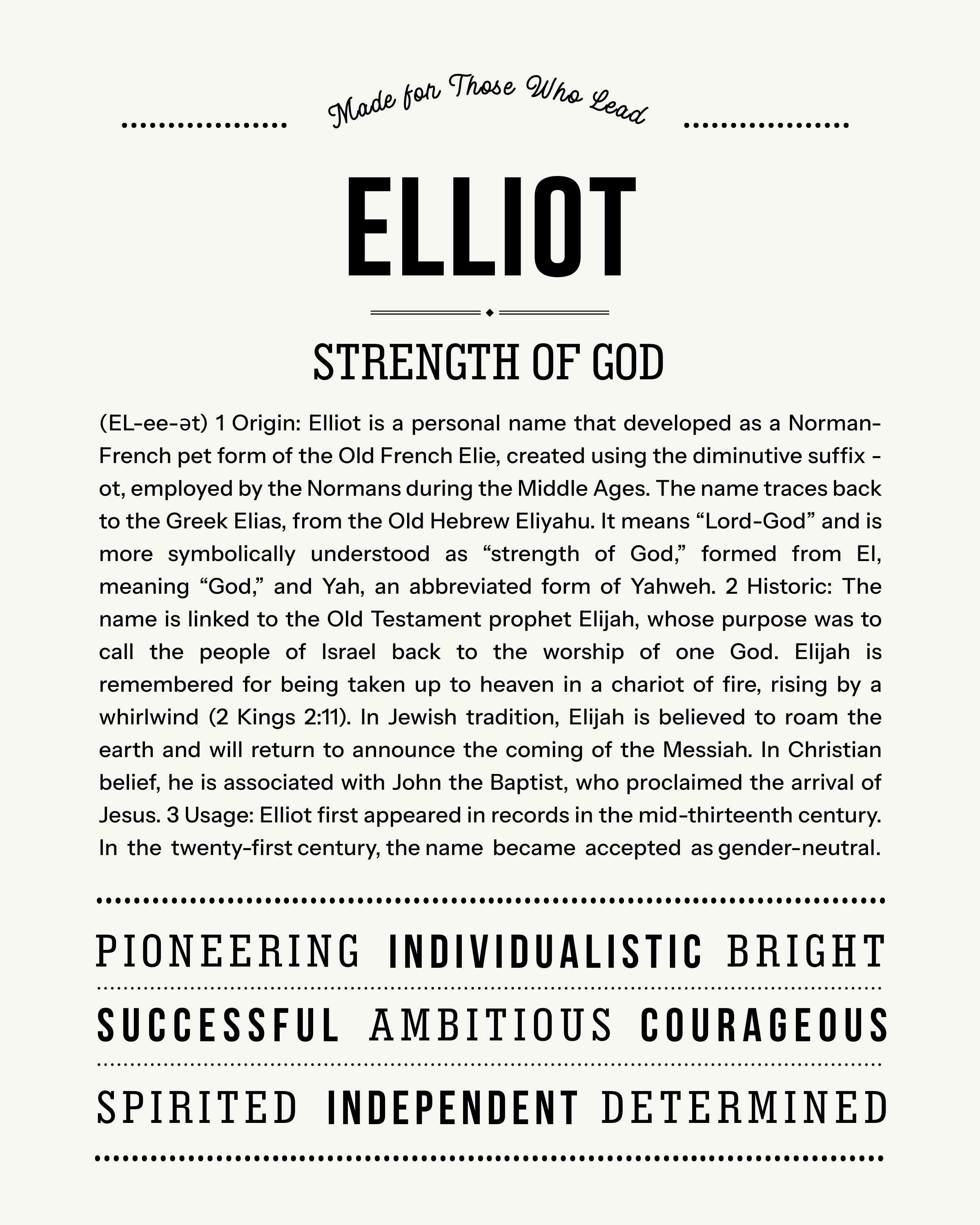 Elliot | Personalised Name Meaning Print – Custom Name Art Gift