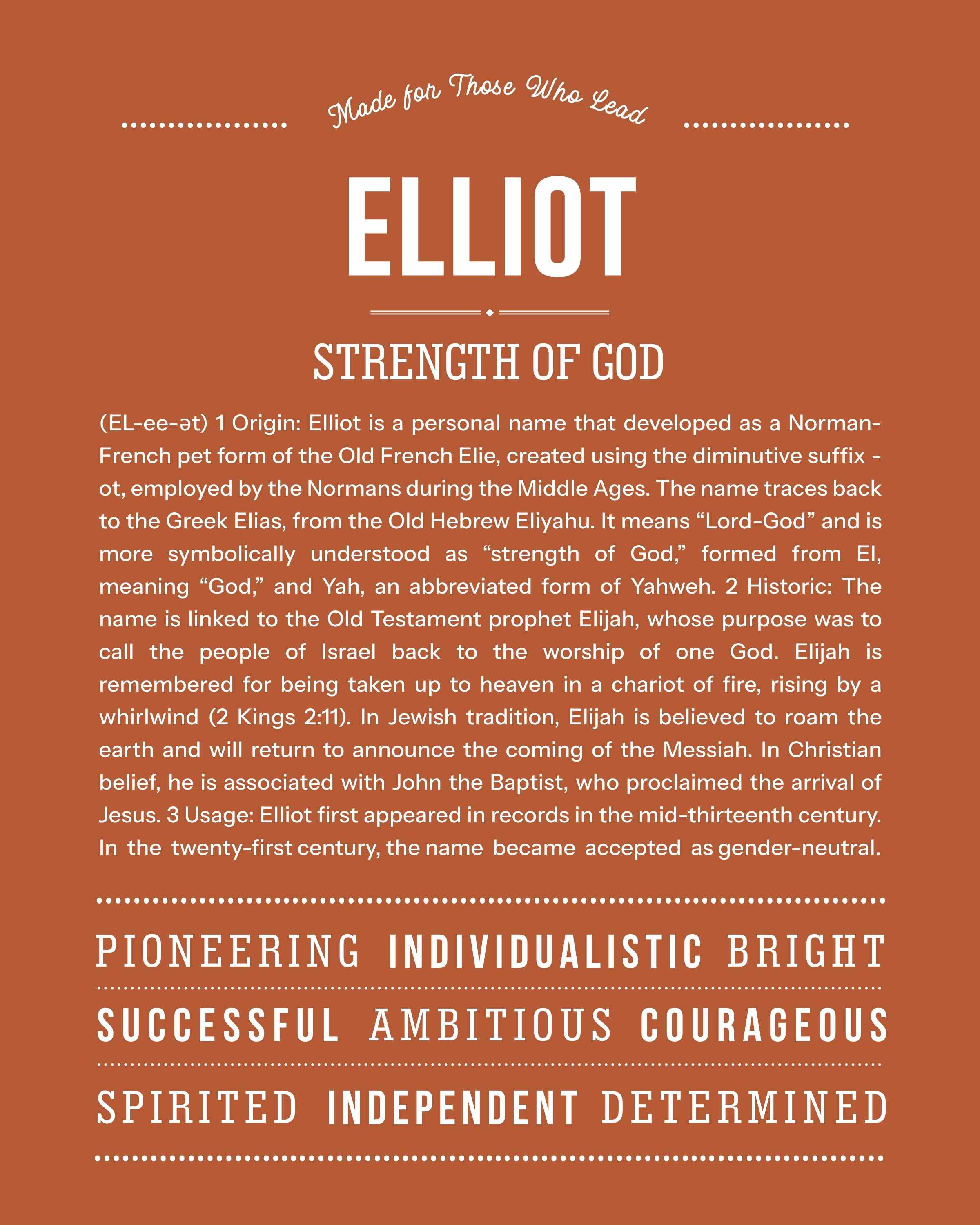 Elliot | Personalised Name Meaning Print – Custom Name Art Gift
